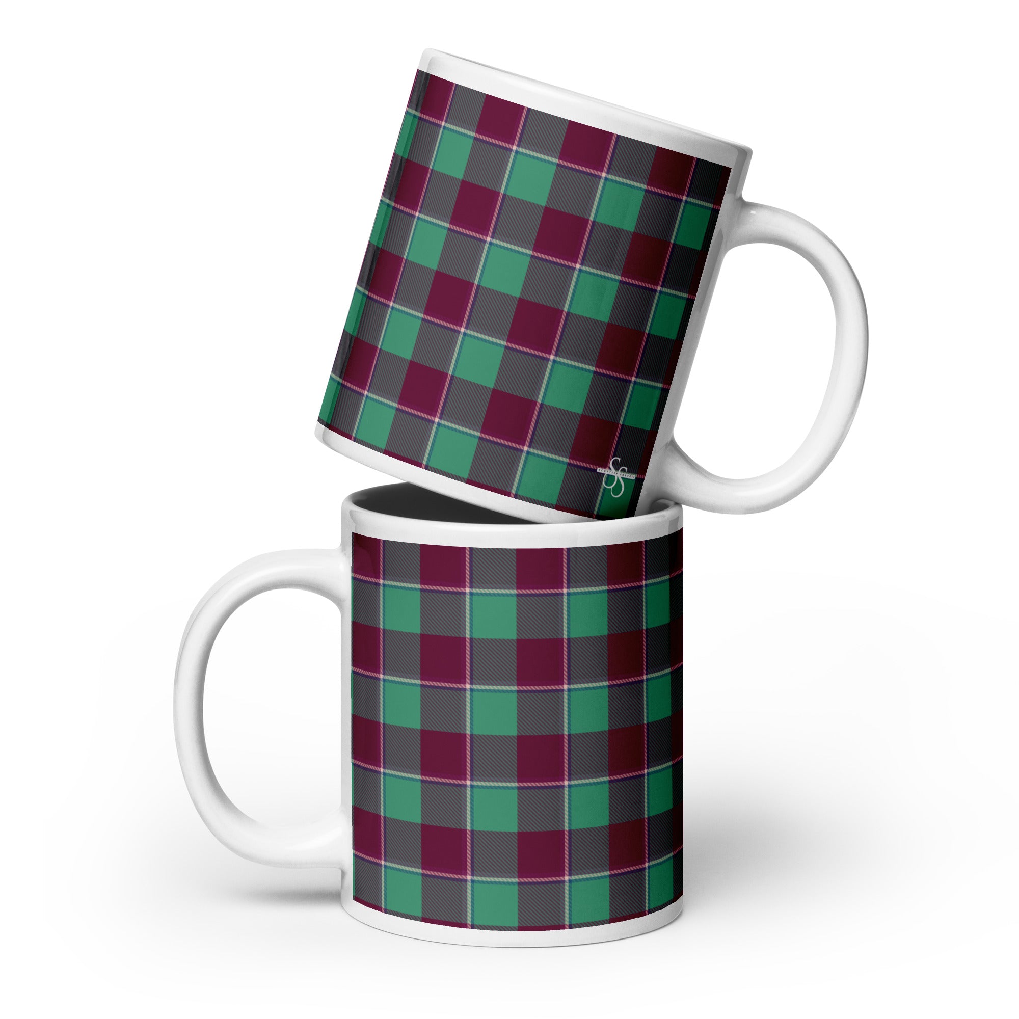 Ocean Green and Mulberry Wood Plaid Ceramic Mug - Scottish Squares