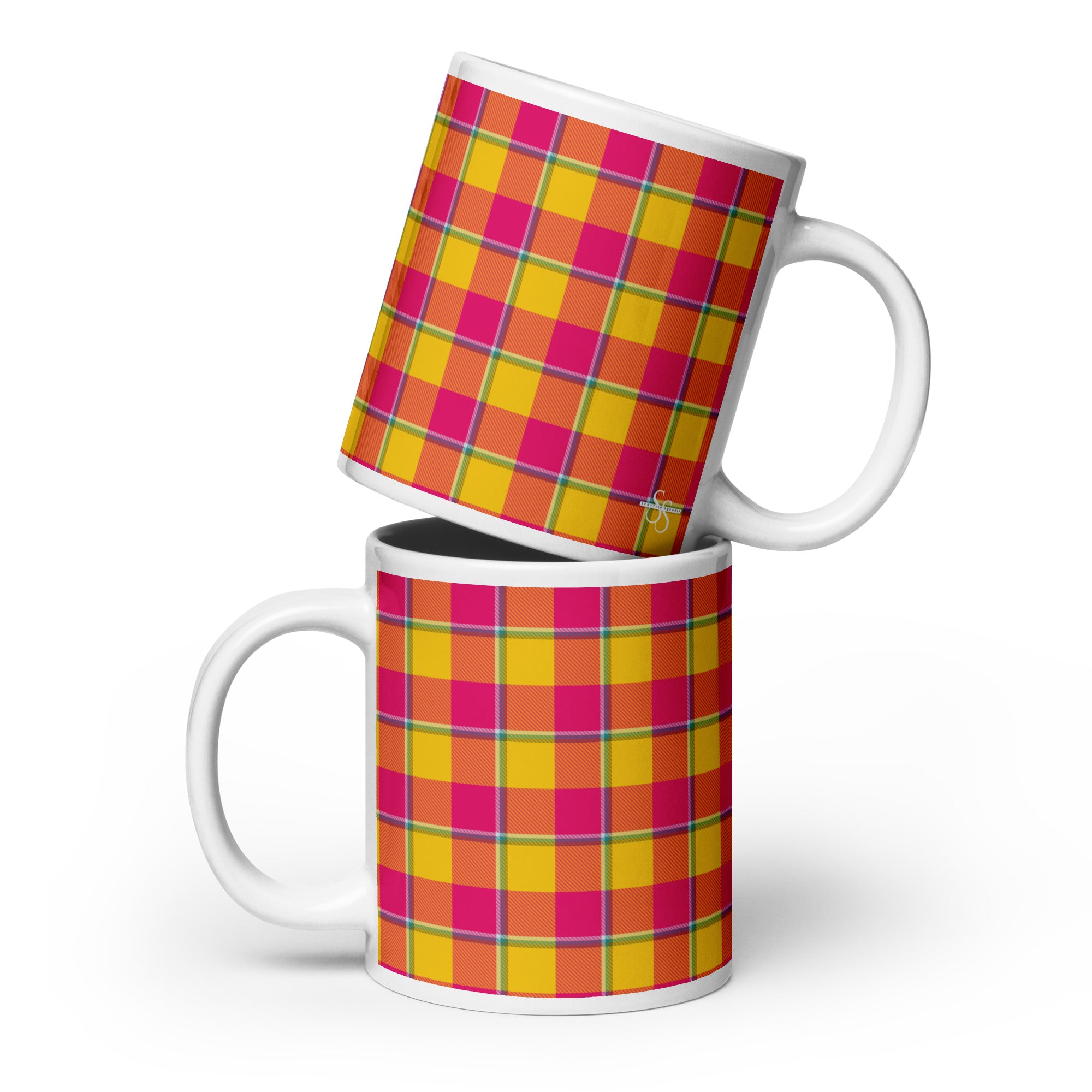 Corn and Razzmatazz Plaid Ceramic Mug - Scottish Squares