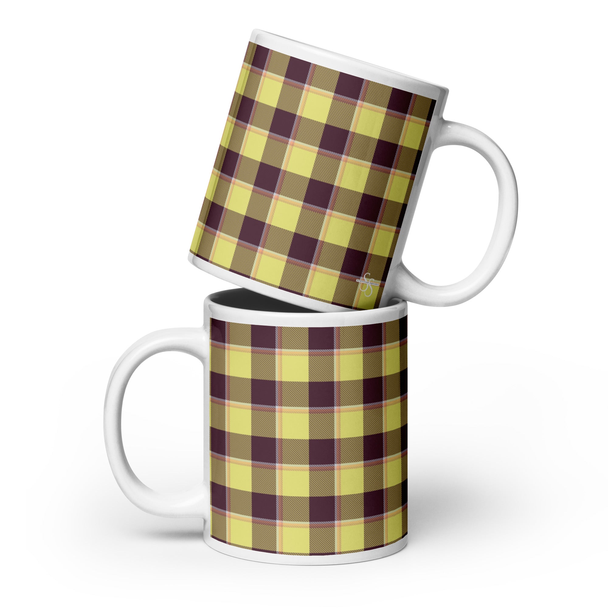 Flax and Livid Brown Plaid Ceramic Mug - Scottish Squares