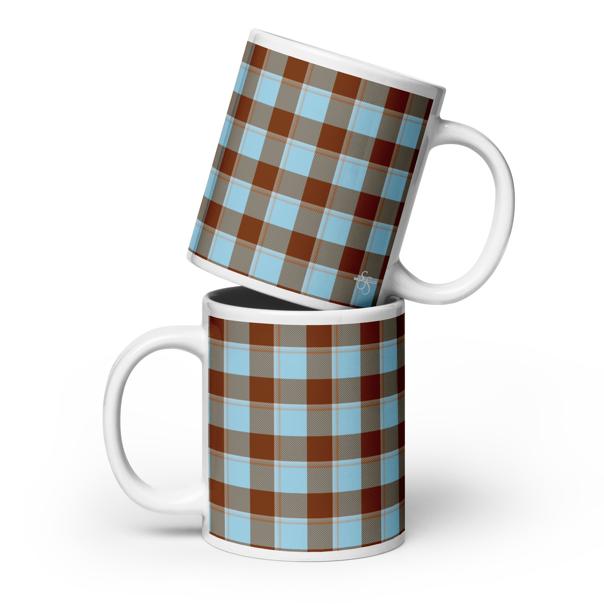 Blizzard Blue and Livid Brown Plaid Ceramic Mug - Scottish Squares