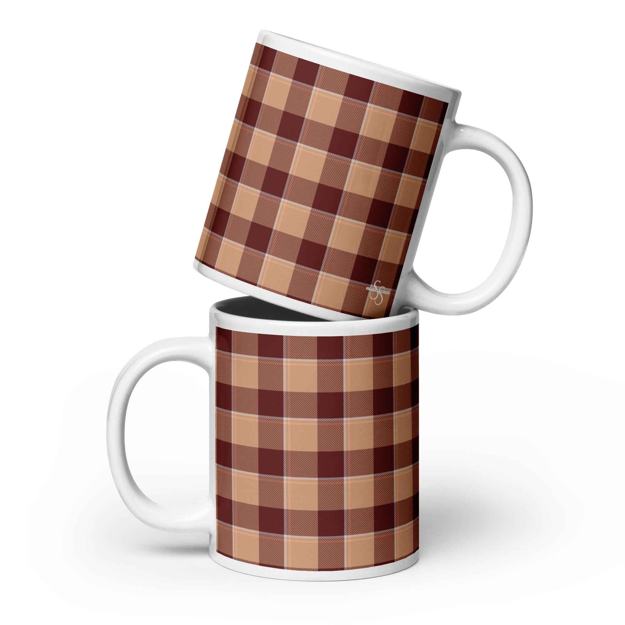Whiskey and Livid Brown Plaid Ceramic Mug - Scottish Squares