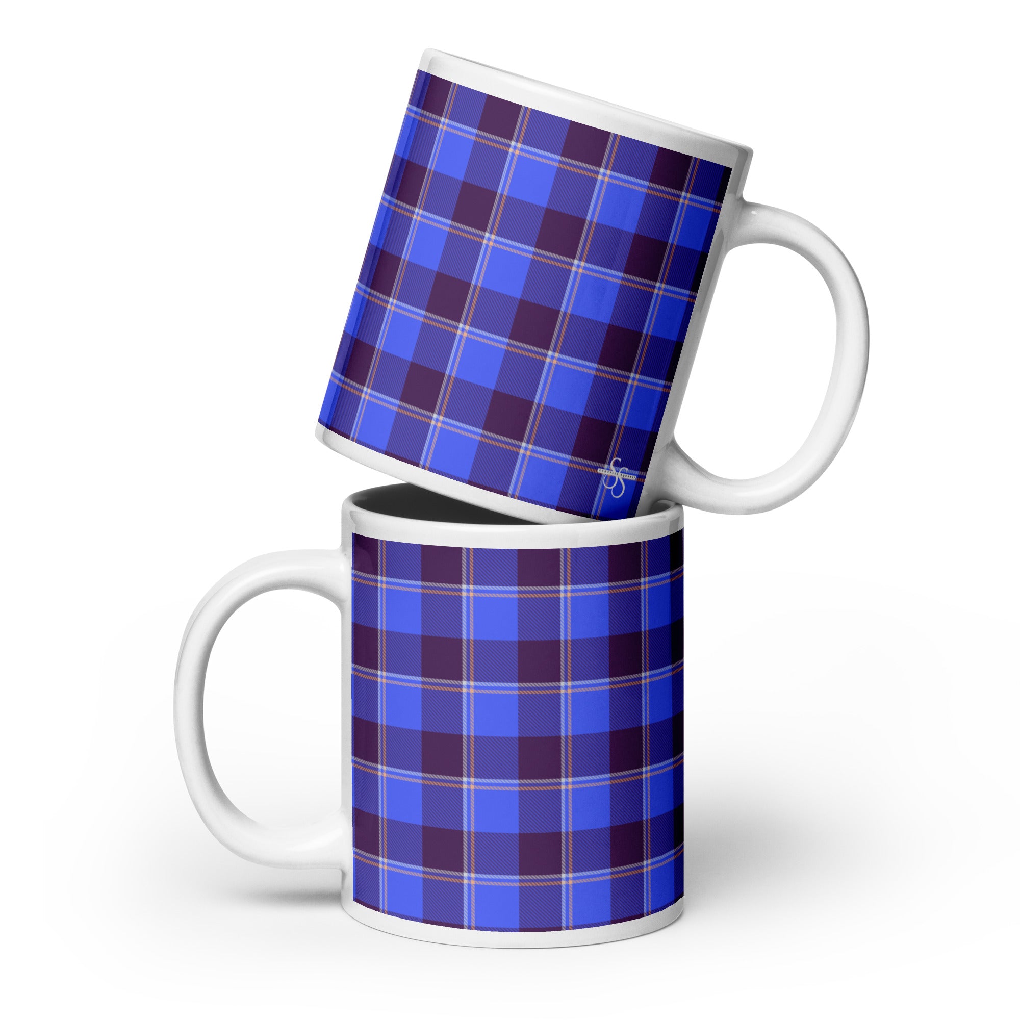 Cornflower Blue and Livid Brown Plaid Ceramic Mug - Scottish Squares