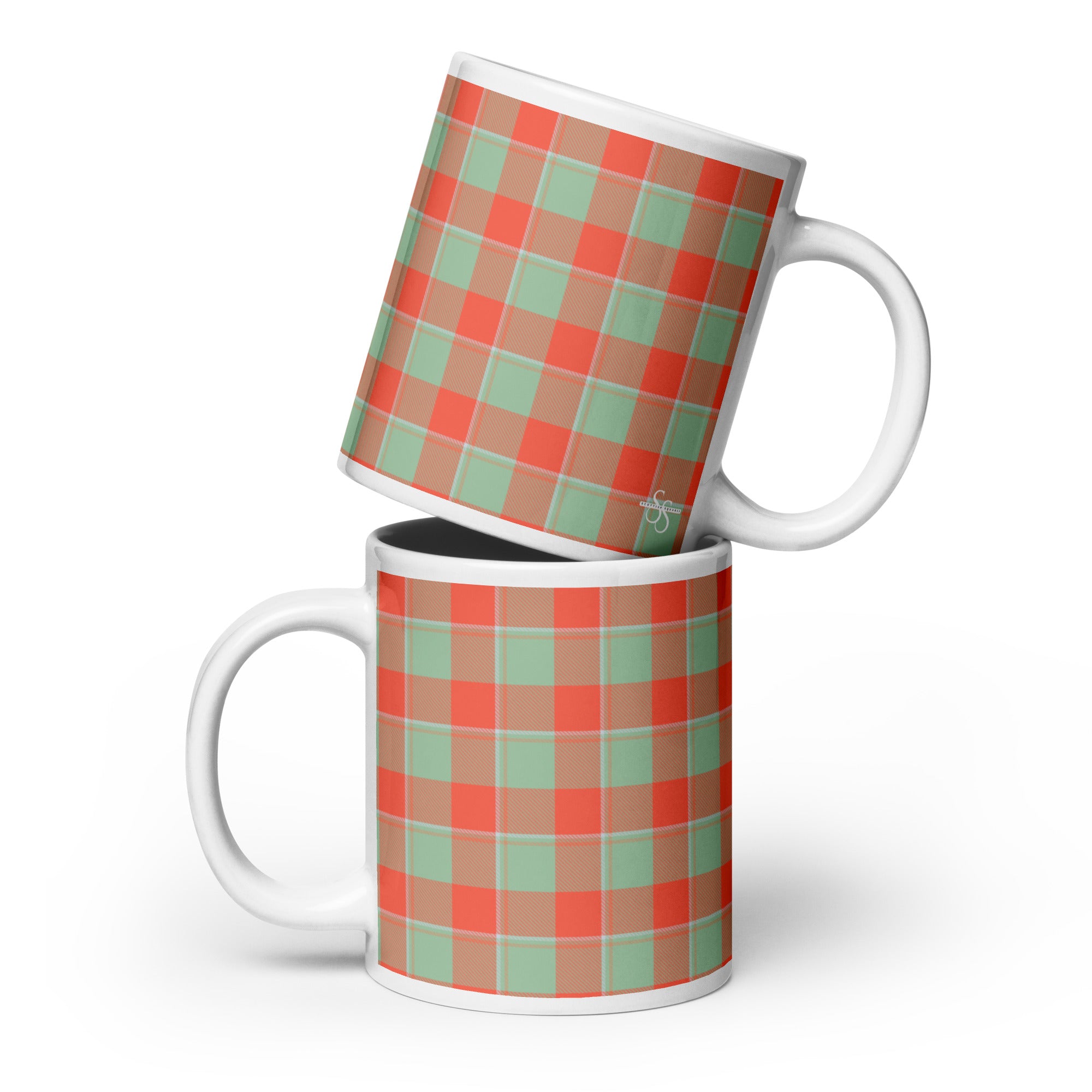 Spring Rain and Persimmon Plaid Ceramic Mug - Scottish Squares