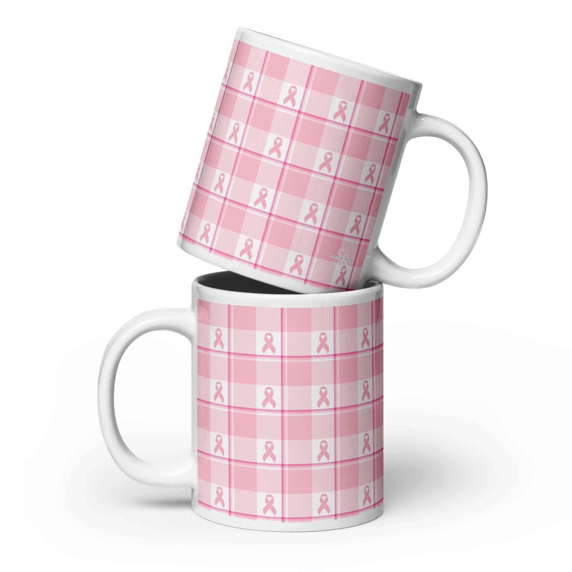 Ceramic Mug Breast Cancer Awareness Plaid 20 oz - Scottish Squares