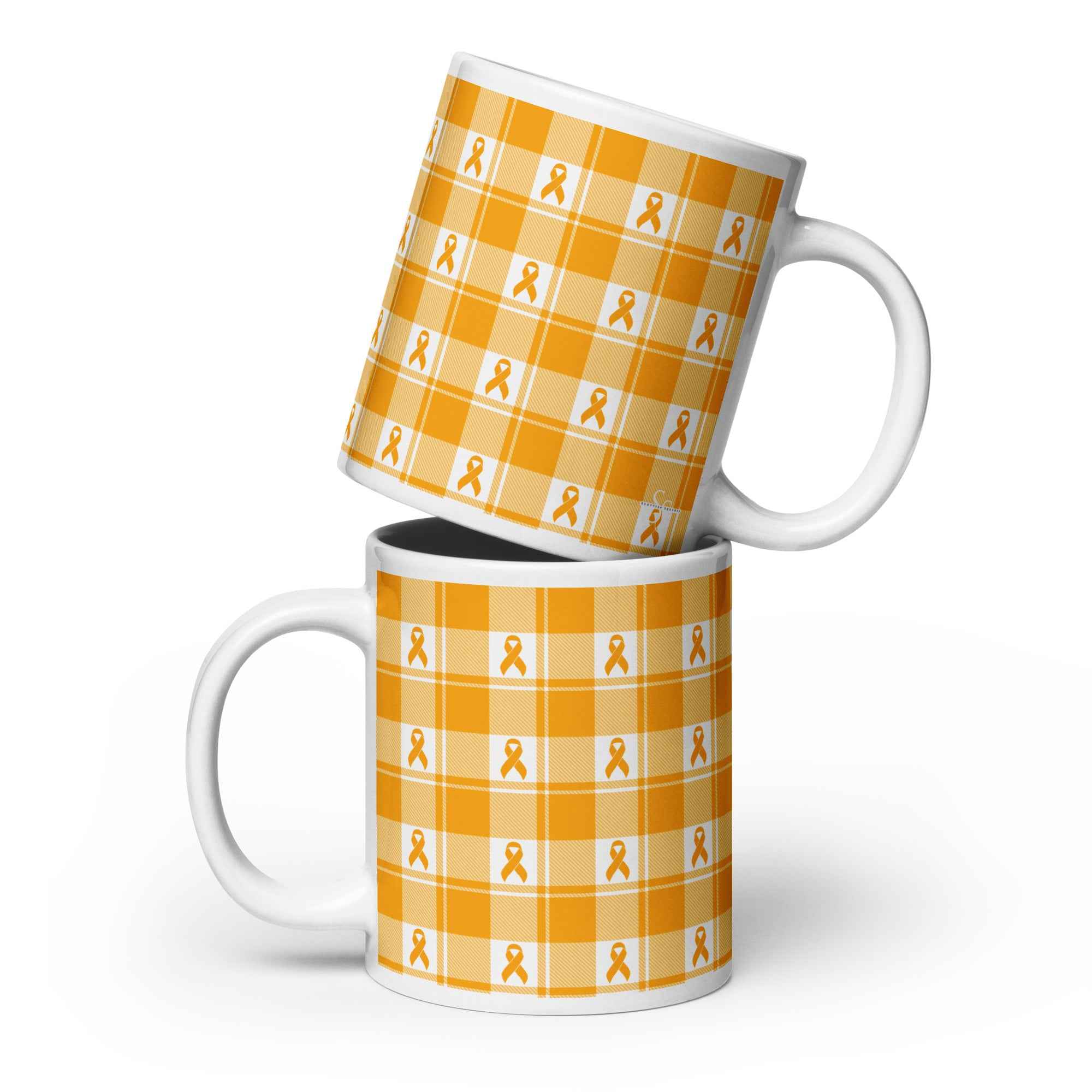 Ceramic Mug Kidney Cancer Awareness Plaid, Orange Ribbon, Supportive Gift 20 oz - Scottish Squares