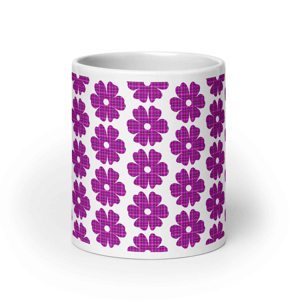 Ceramic Mug Flower Shape Plaid Pink Purple