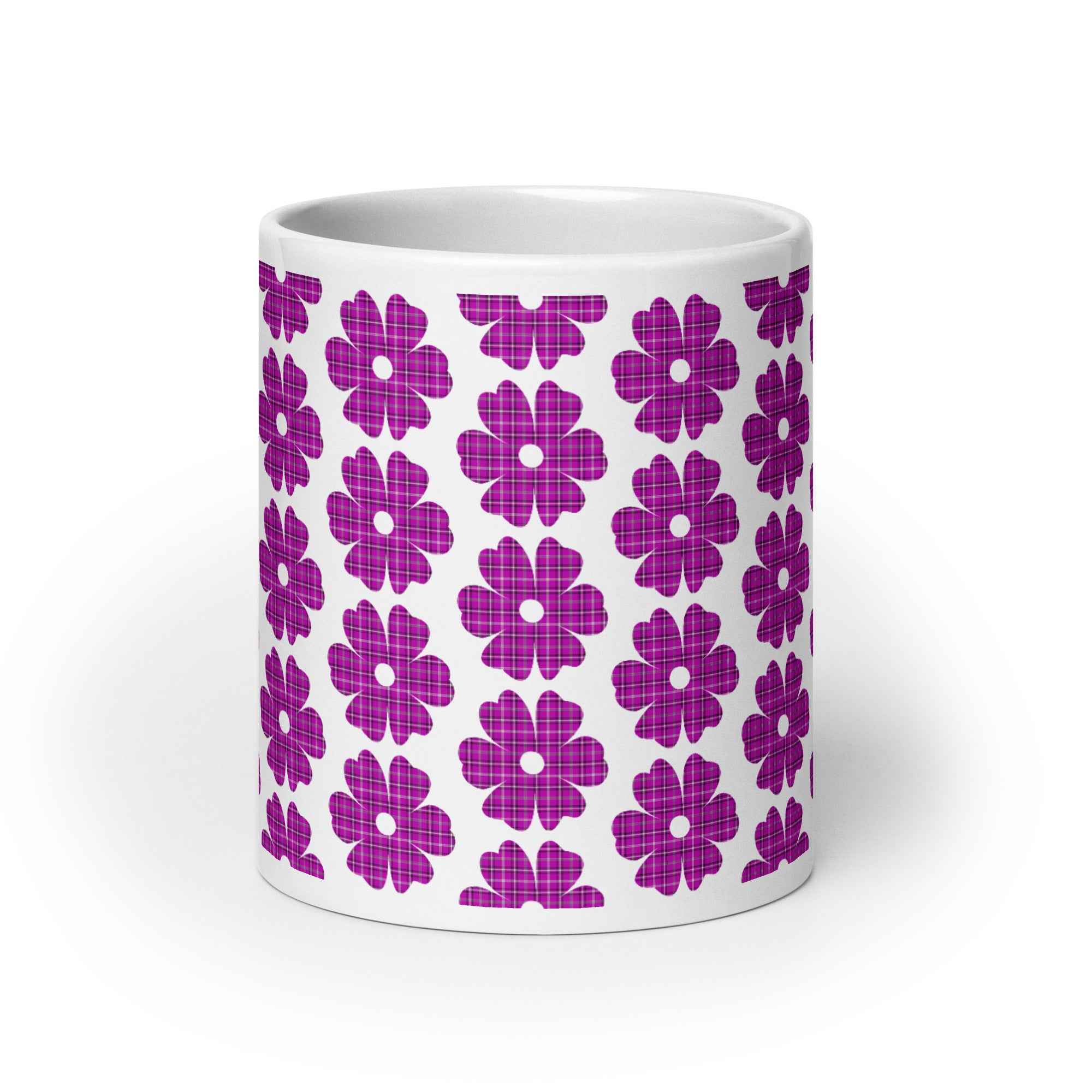 Ceramic Mug Flower Shape Plaid Pink Purple
