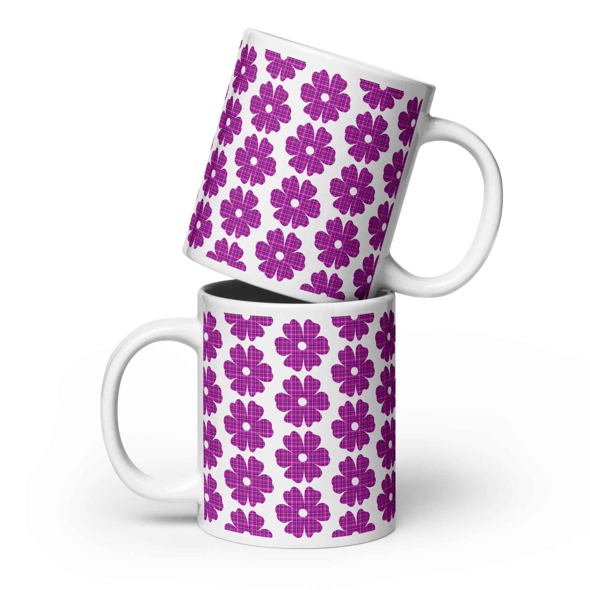 Ceramic Mug Flower Shape Plaid Pink Purple