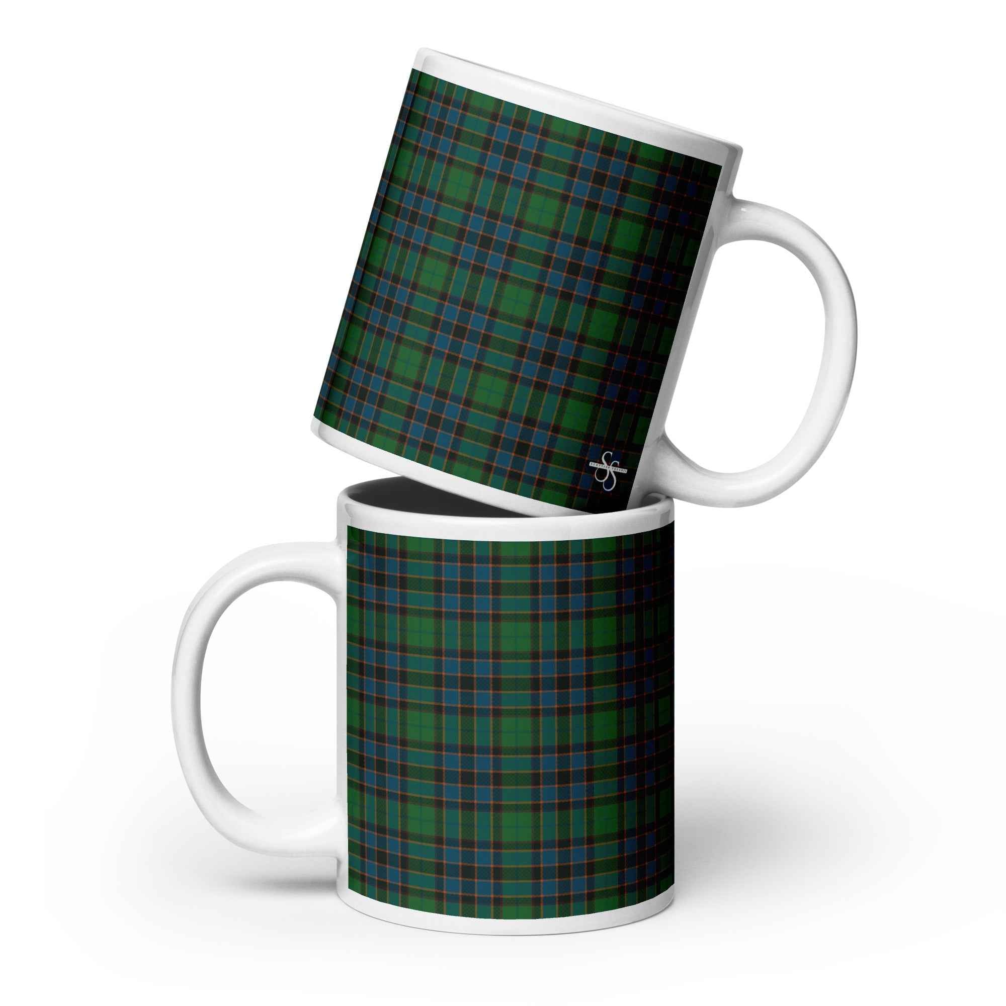 Ceramic Mug Green Blue Orange Plaid Tartan