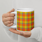 Blaze Orange and Bird Flower Plaid Ceramic Mug - Scottish Squares