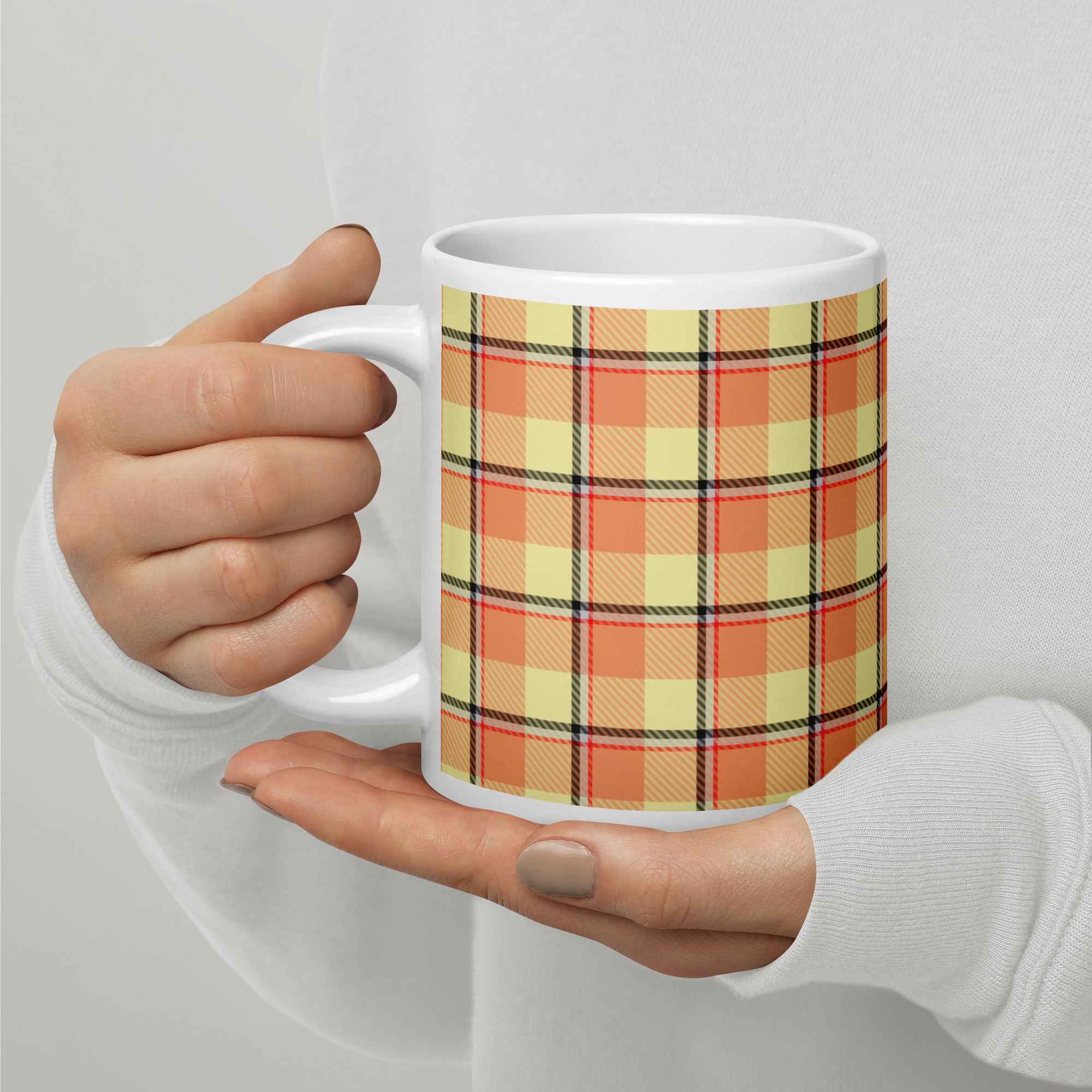 Claystone and Morning Mist Plaid Ceramic Mug - Scottish Squares