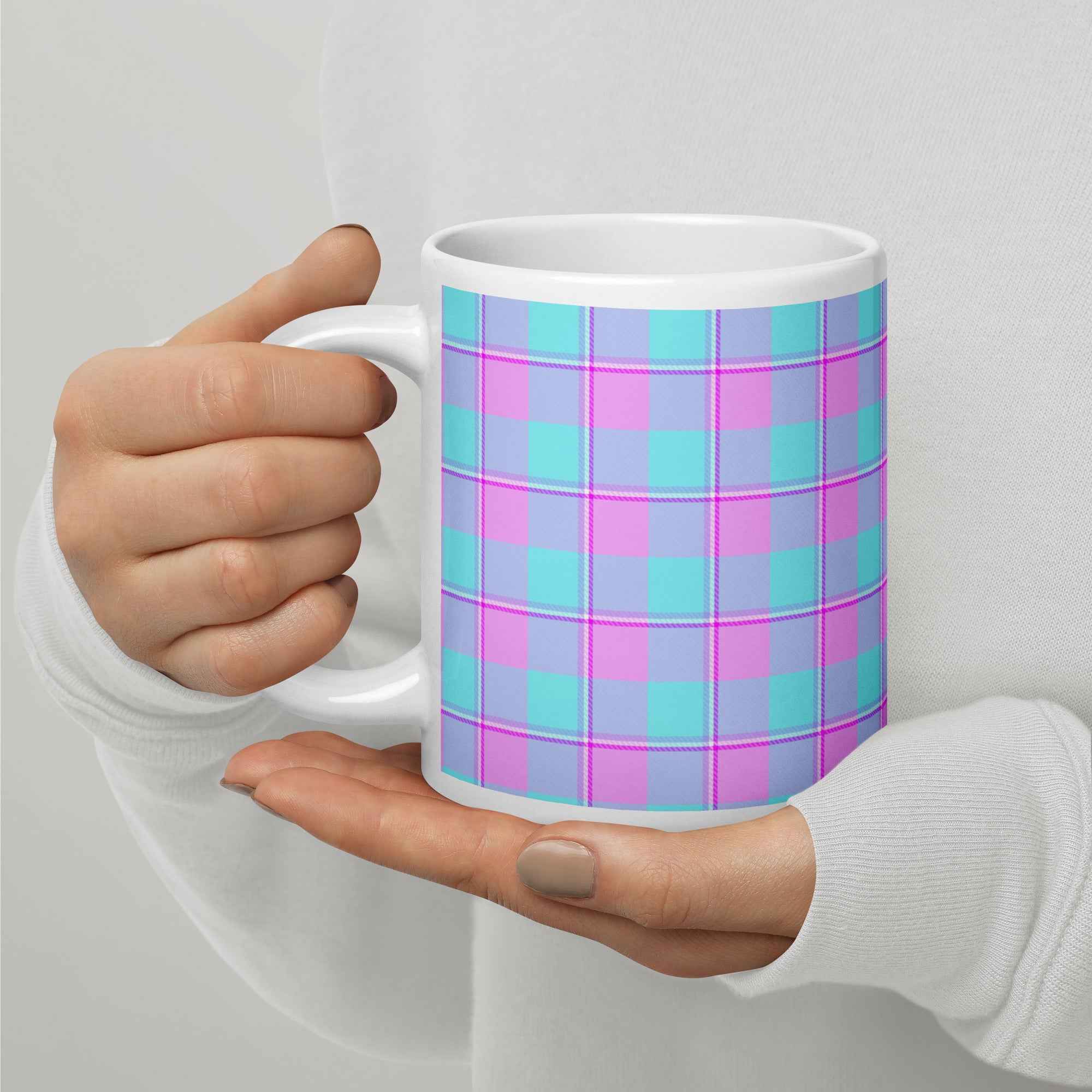 Mauve and Coastal Mist Plaid Ceramic Mug - Scottish Squares