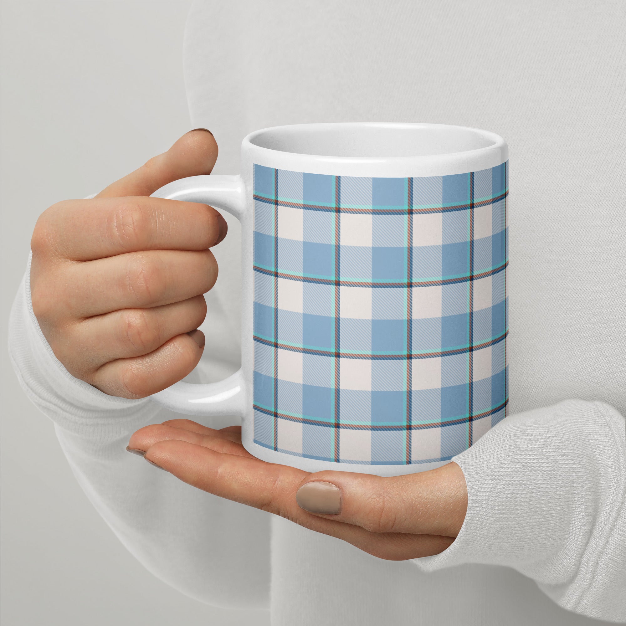 Pink Cloud and Blue Lagoon Plaid Ceramic Mug - Scottish Squares