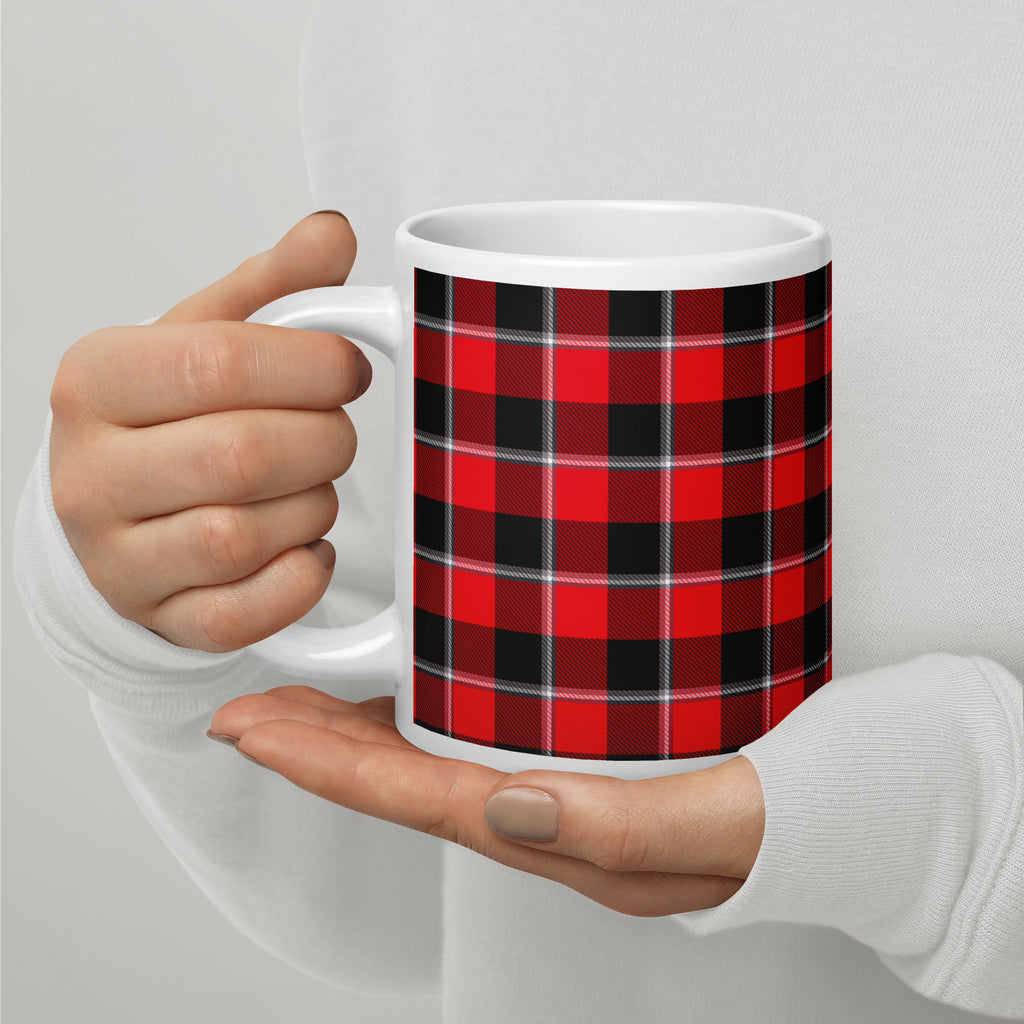 Red Ribbon and Heavy Metal Plaid Ceramic Mug - Scottish Squares