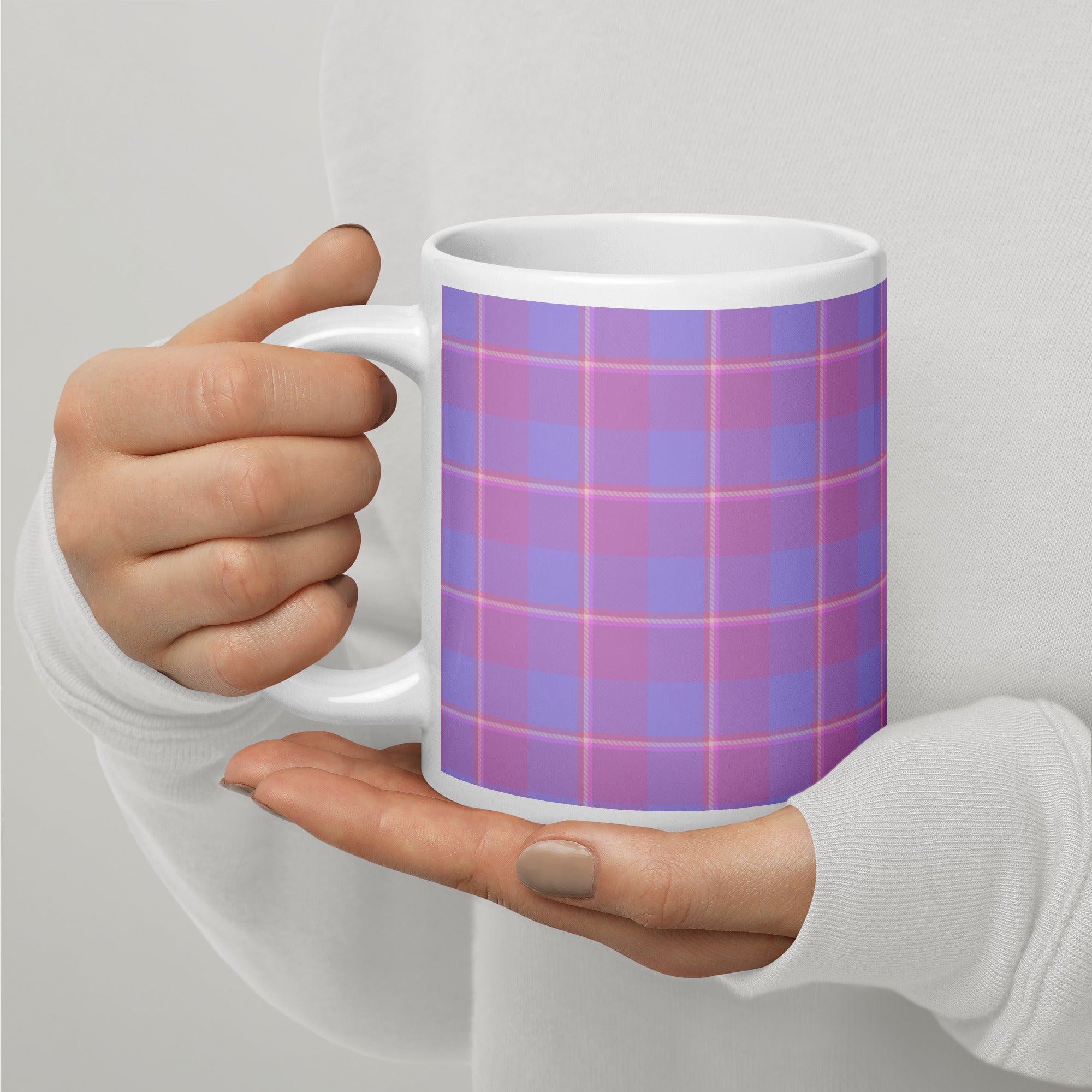 Viola and Dull Lavender Plaid Ceramic Mug - Scottish Squares