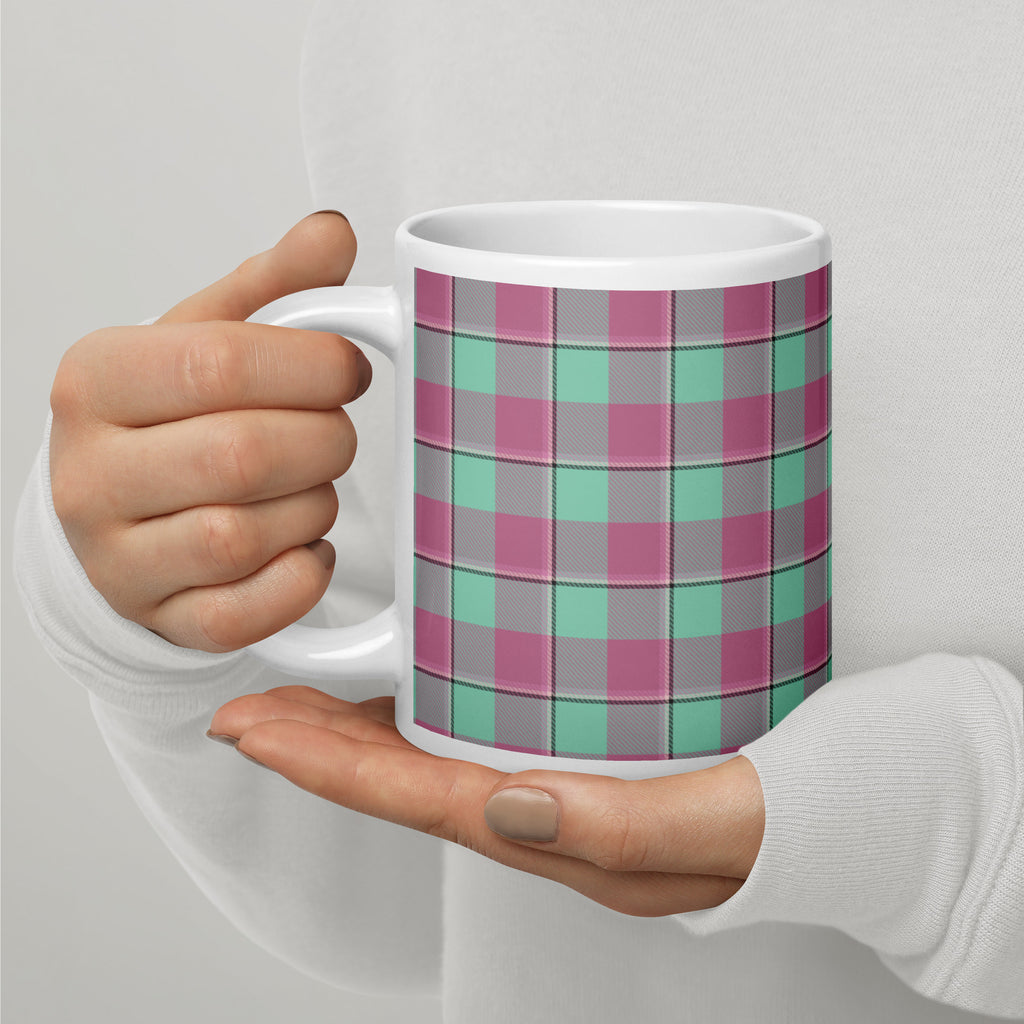 Vista Blue and Turkish Rose Plaid Ceramic Mug - Scottish Squares