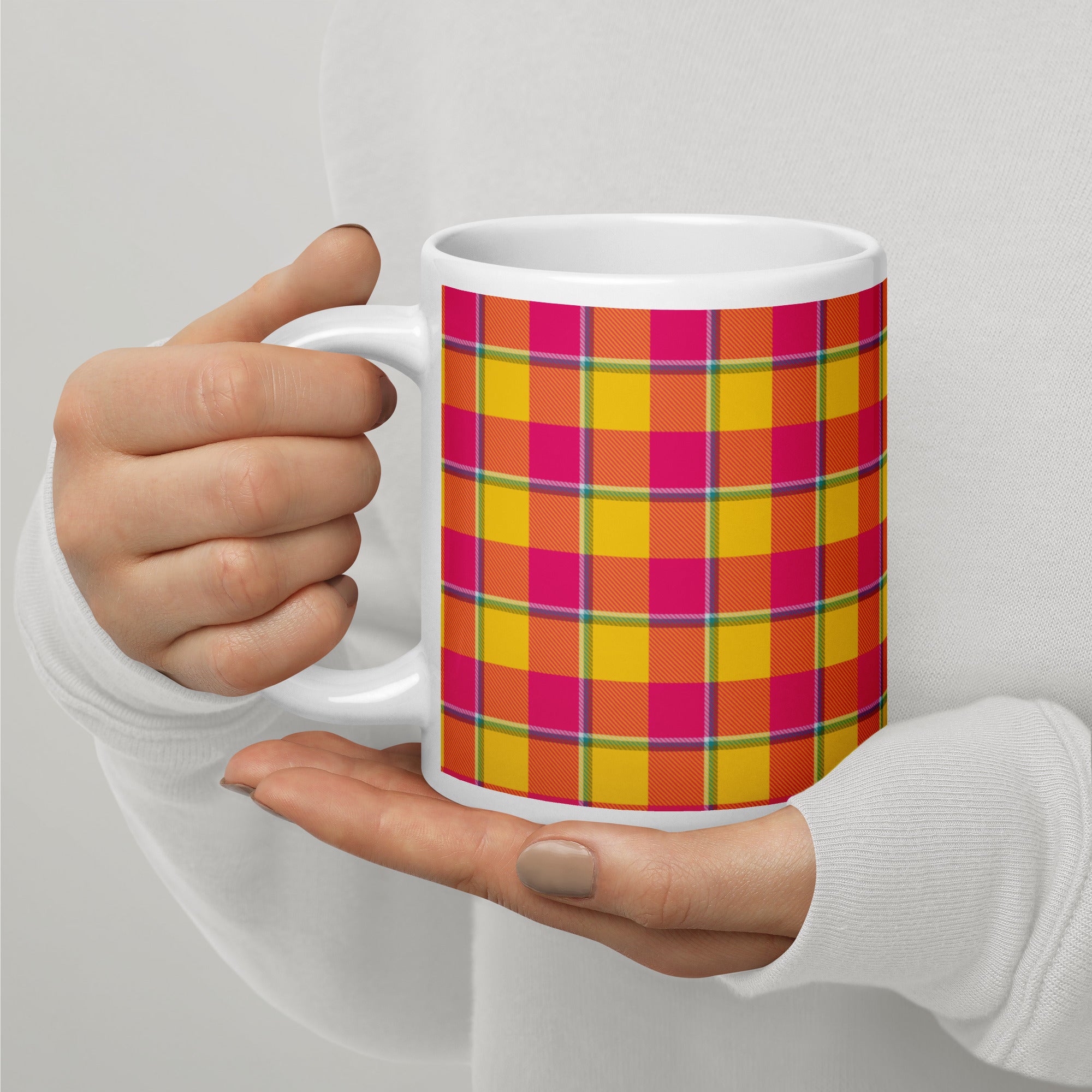 Corn and Razzmatazz Plaid Ceramic Mug - Scottish Squares