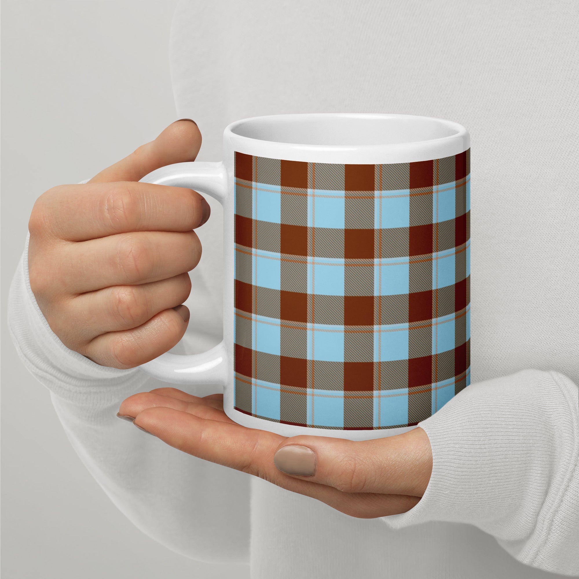 Blizzard Blue and Livid Brown Plaid Ceramic Mug - Scottish Squares