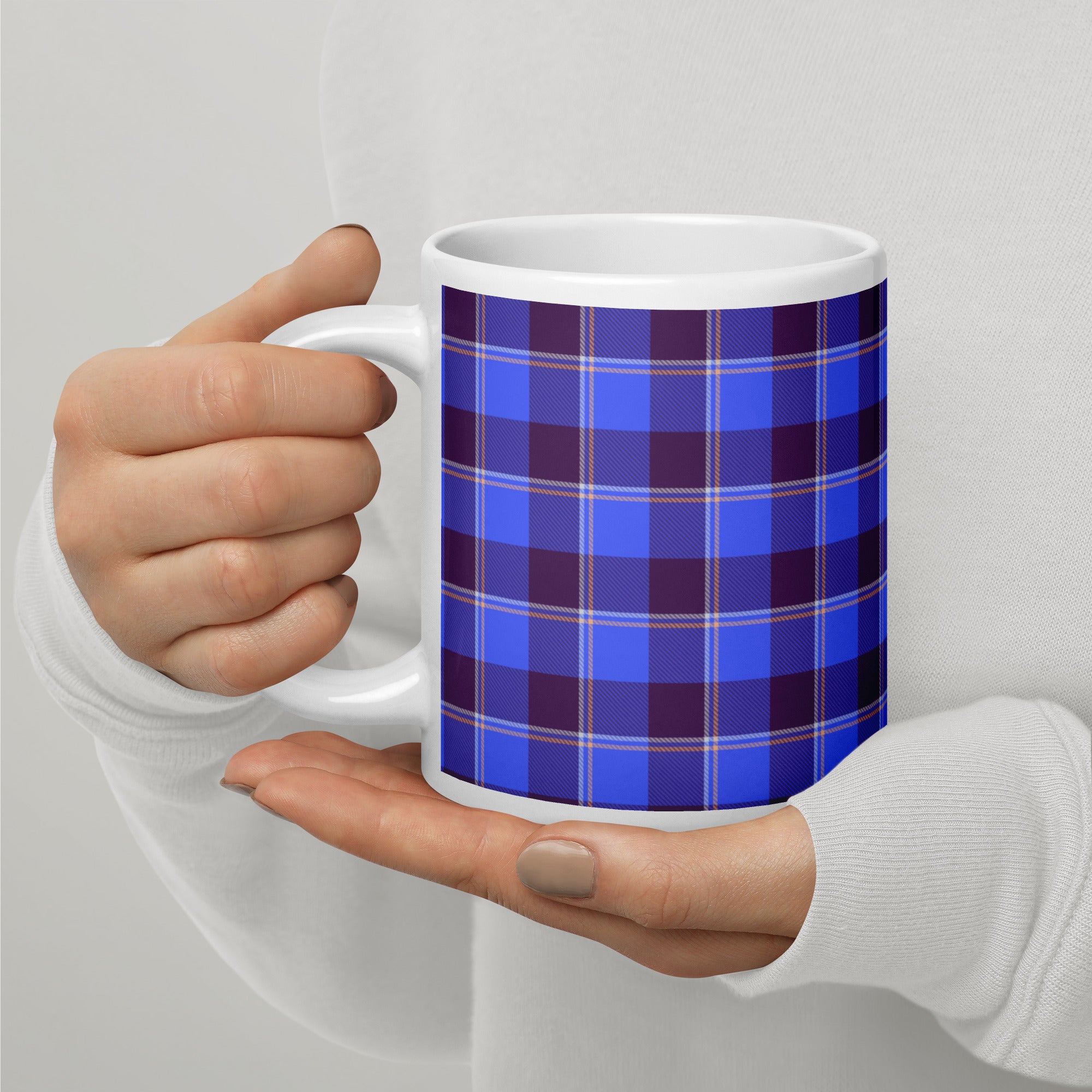 Cornflower Blue and Livid Brown Plaid Ceramic Mug - Scottish Squares