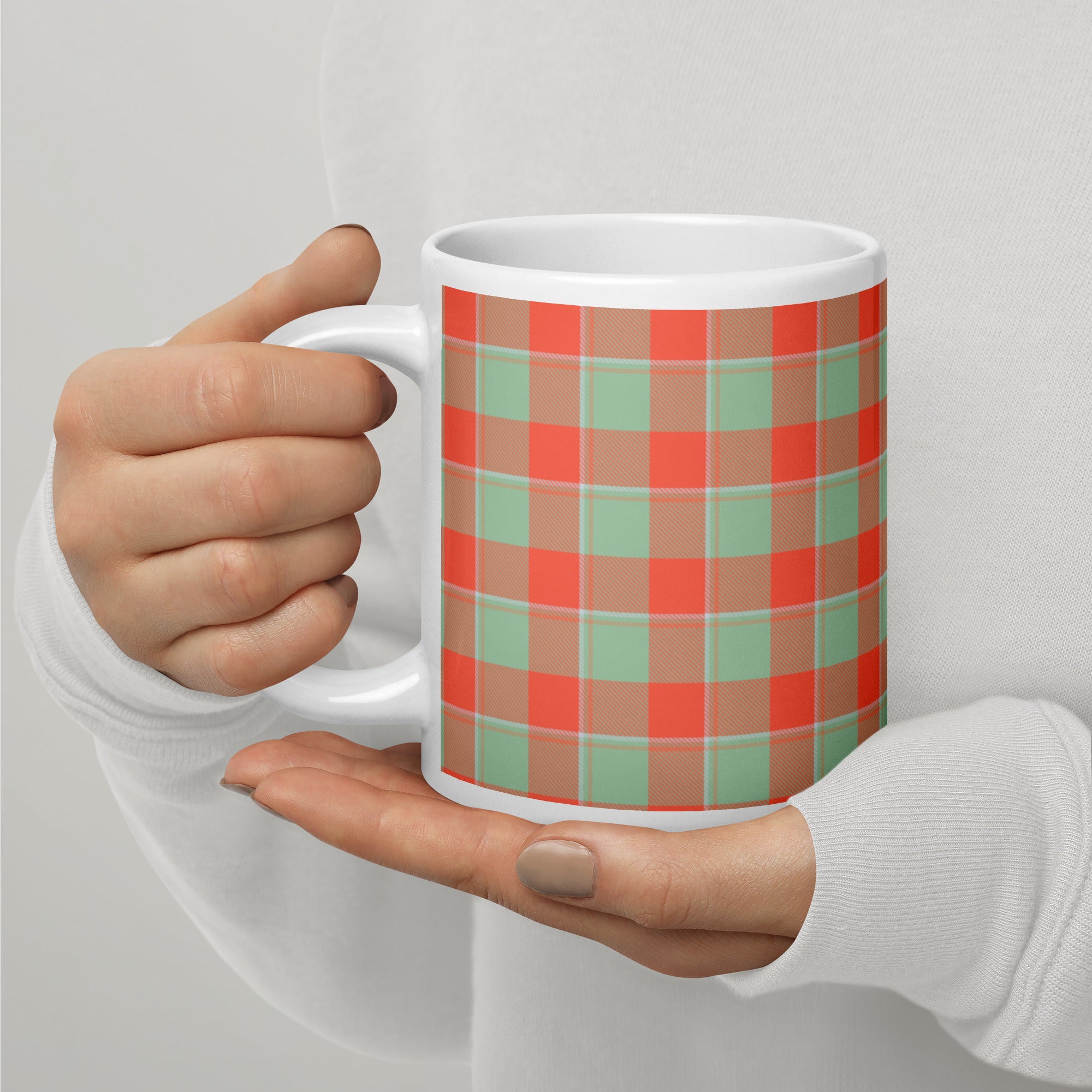 Spring Rain and Persimmon Plaid Ceramic Mug - Scottish Squares