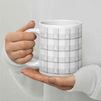 White Ceramic Mug Lung Cancer Awareness Plaid, White Ribbon, Supportive Gift - Scottish Squares
