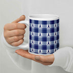 Ceramic Mug Colorectal Cancer Awareness Plaid, Dark Blue Ribbon, Supportive Gift - Scottish Squares