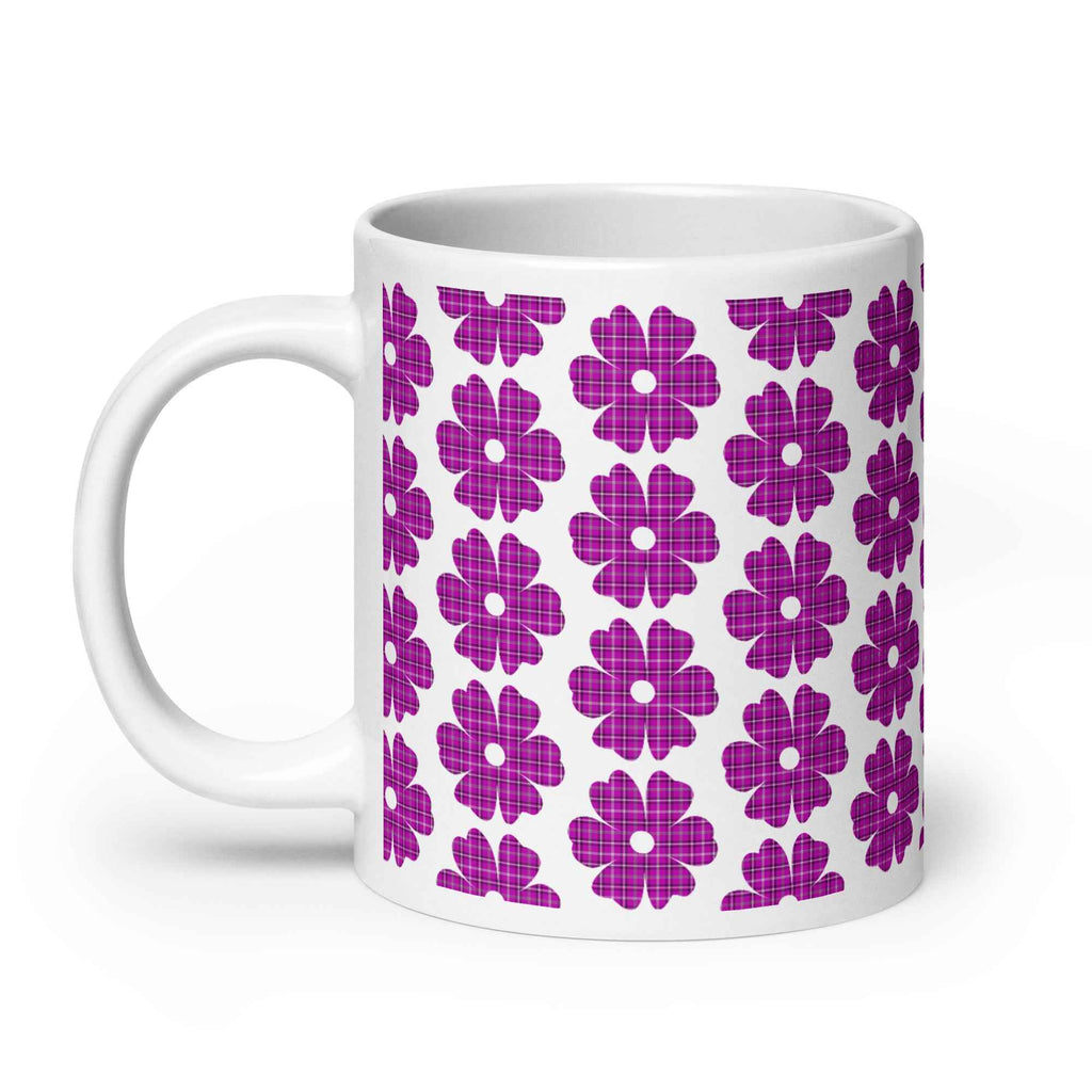 Ceramic Mug Flower Shape Plaid Pink Purple