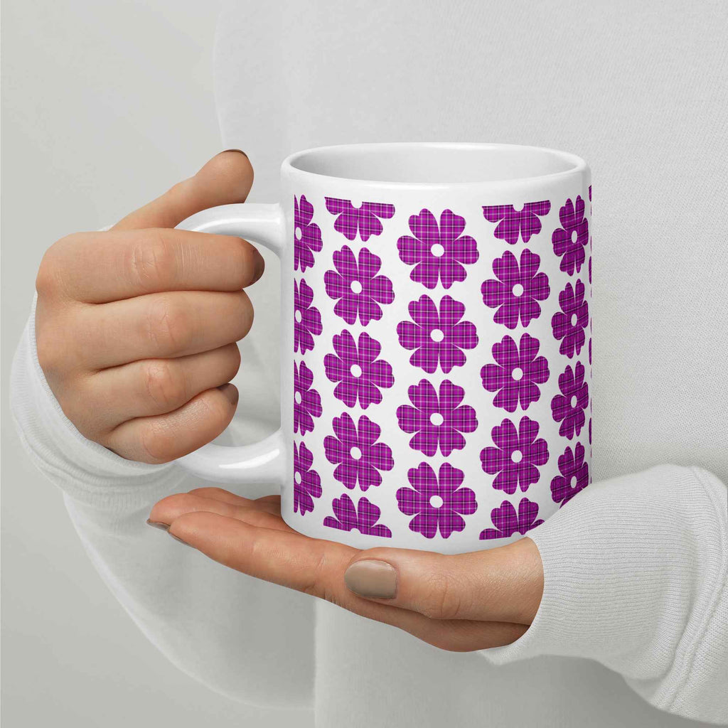 Ceramic Mug Flower Shape Plaid Pink Purple