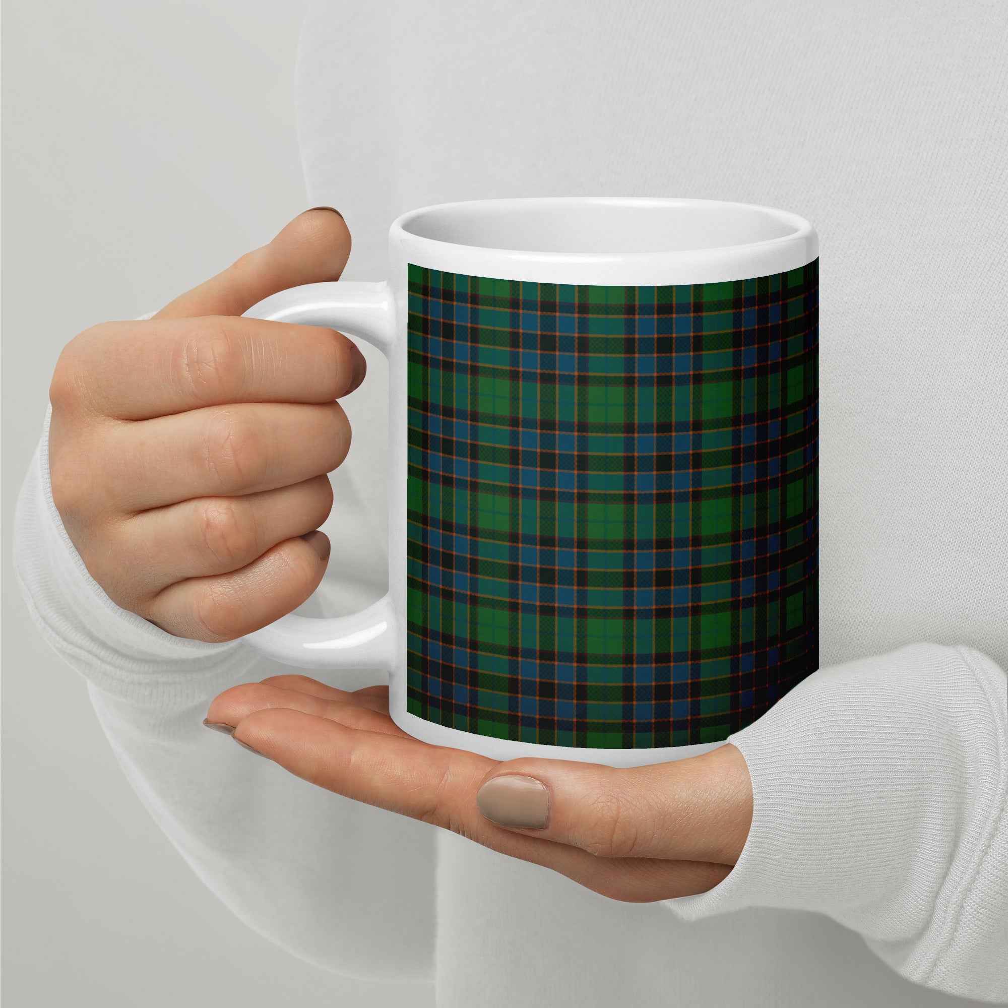 Ceramic Mug Green Blue Orange Plaid Tartan