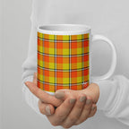 Blaze Orange and Bird Flower Plaid Ceramic Mug - Scottish Squares