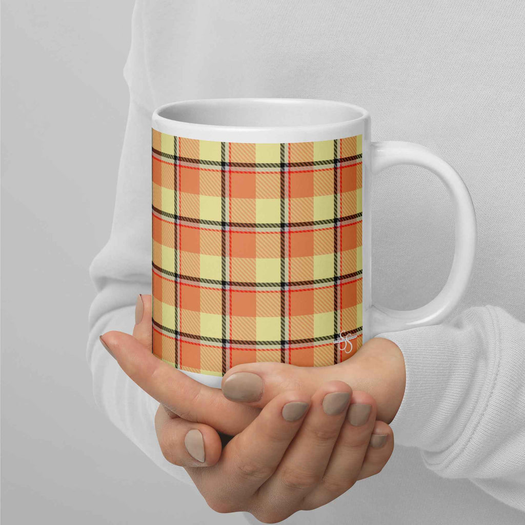 Claystone and Morning Mist Plaid Ceramic Mug - Scottish Squares
