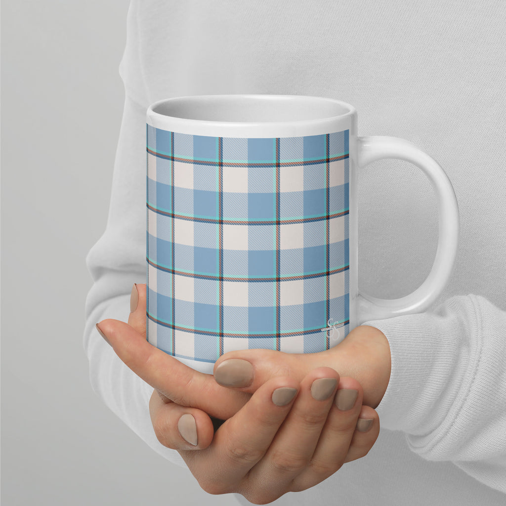 Pink Cloud and Blue Lagoon Plaid Ceramic Mug - Scottish Squares
