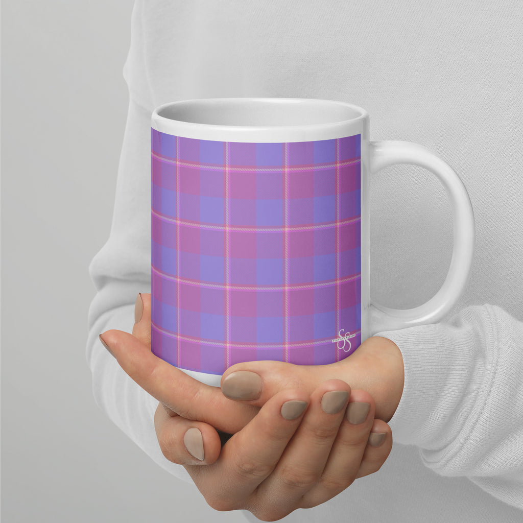 Viola and Dull Lavender Plaid Ceramic Mug - Scottish Squares