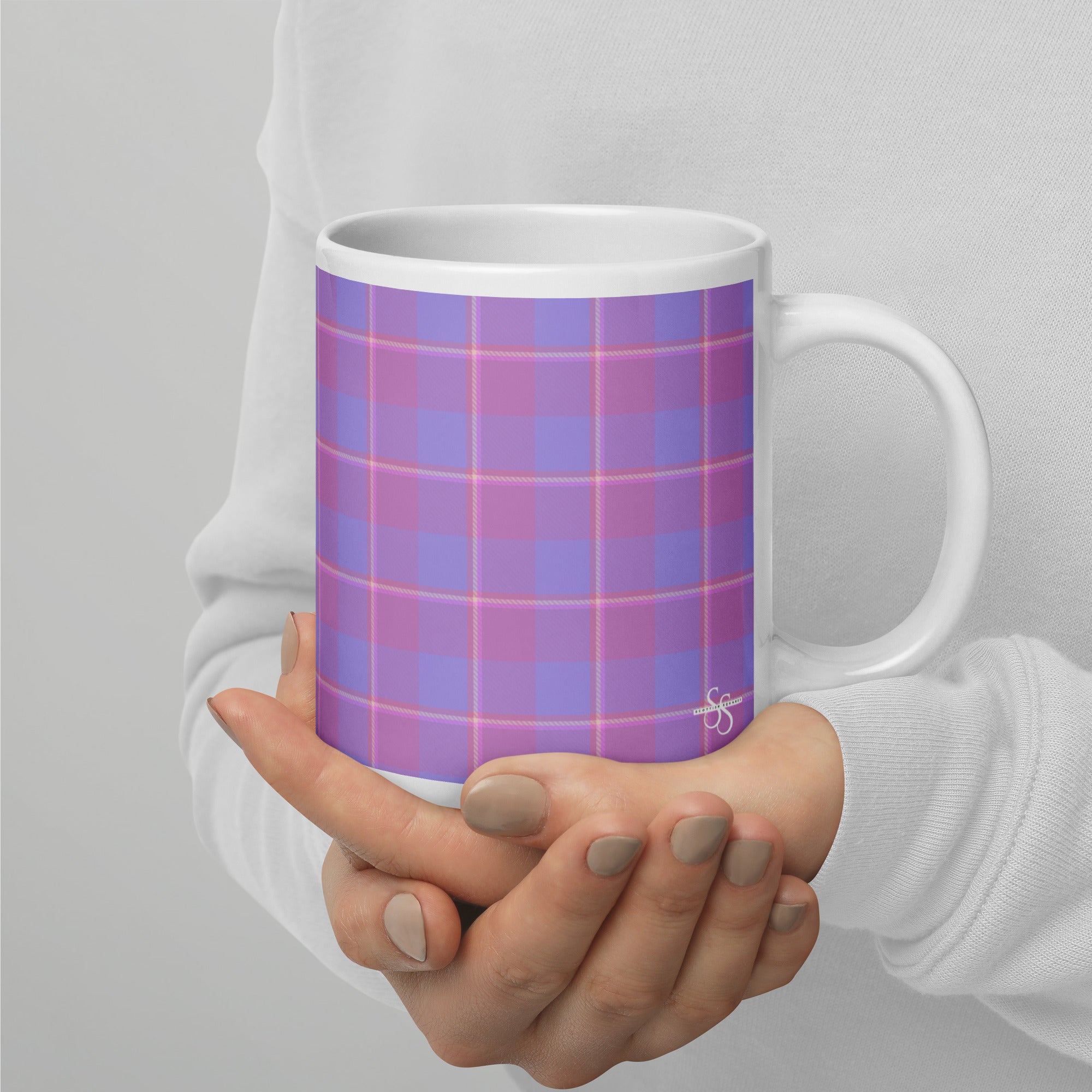 Viola and Dull Lavender Plaid Ceramic Mug - Scottish Squares