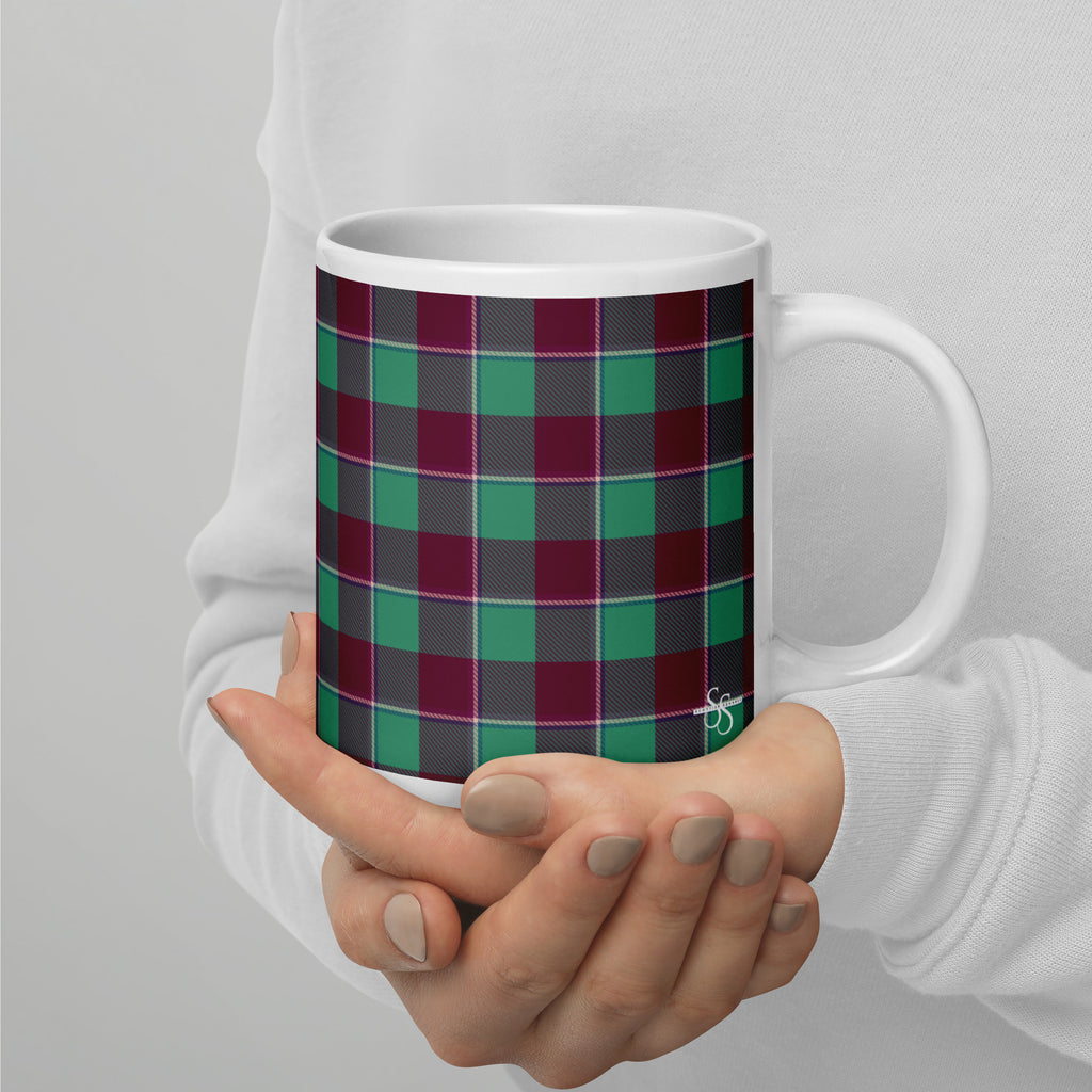 Ocean Green and Mulberry Wood Plaid Ceramic Mug - Scottish Squares