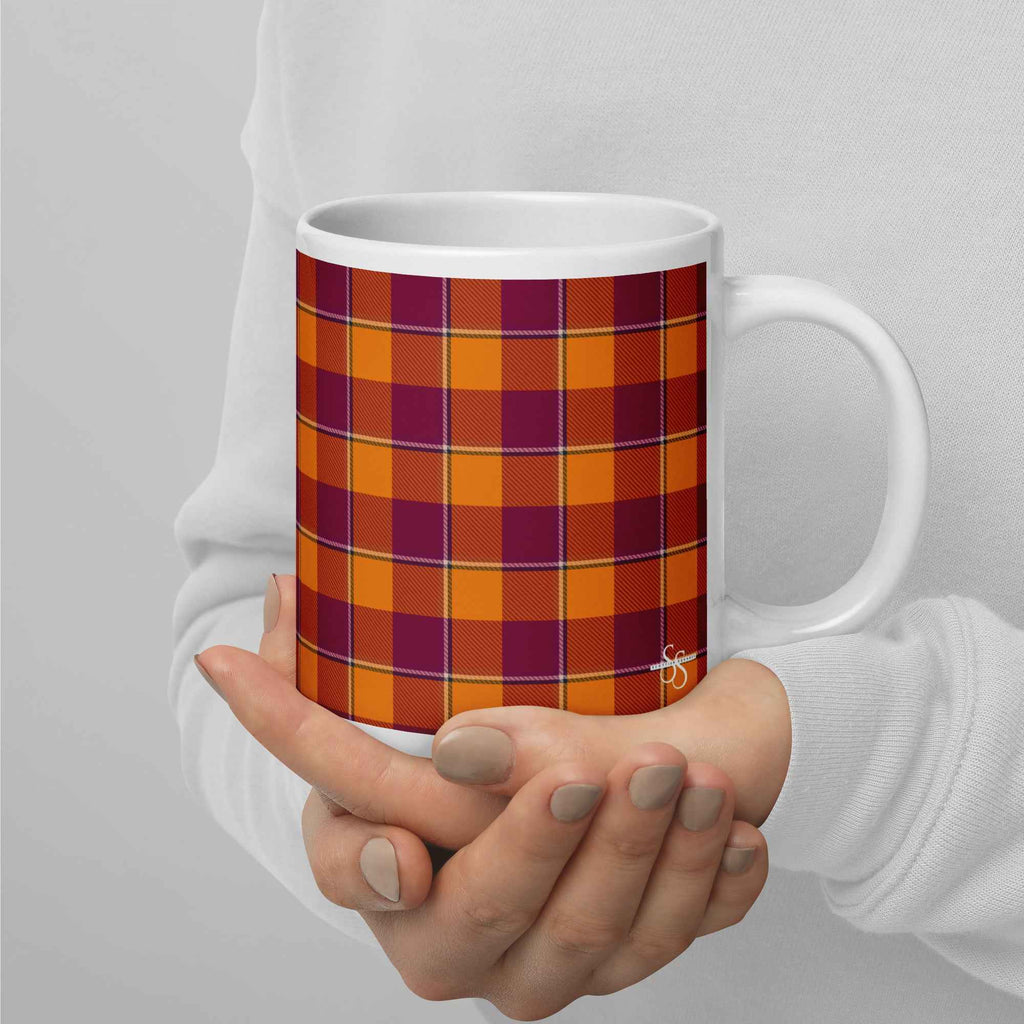 Tahiti Gold and Rose Bud Cherry Plaid Ceramic Mug - Scottish Squares