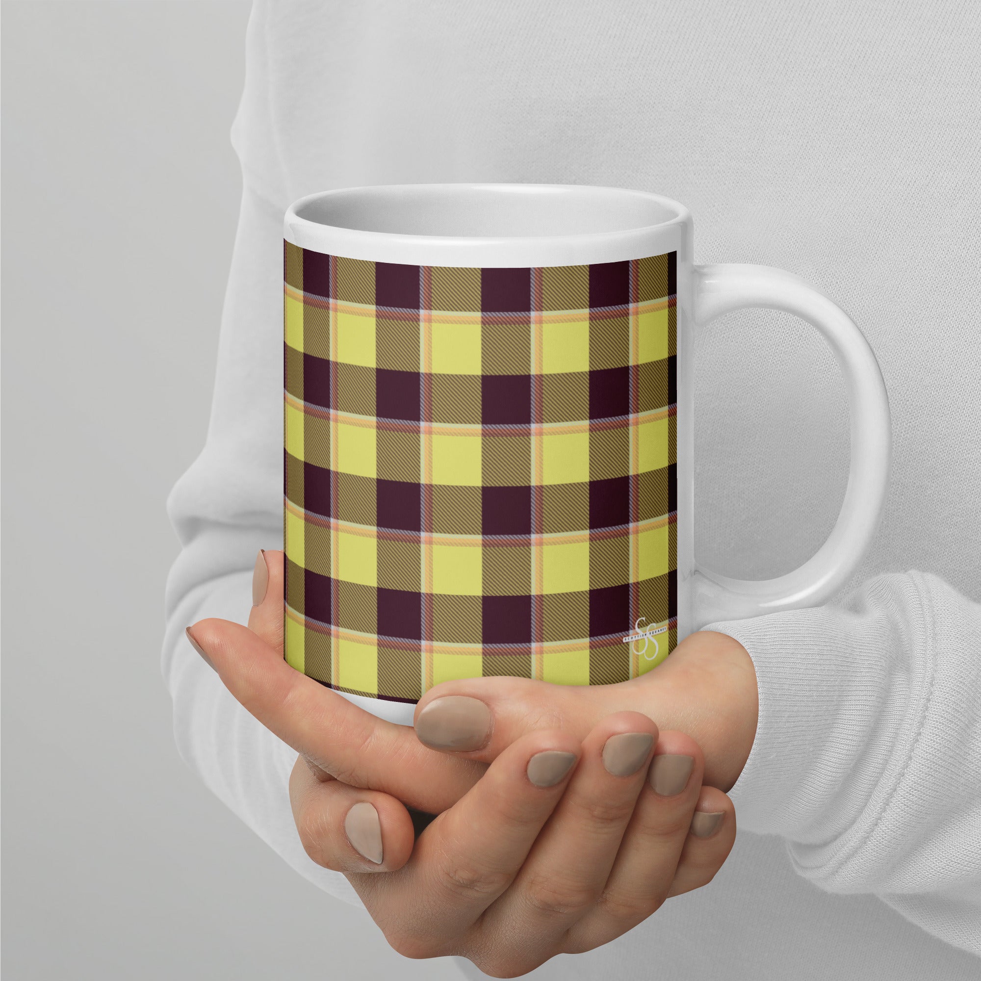 Flax and Livid Brown Plaid Ceramic Mug - Scottish Squares