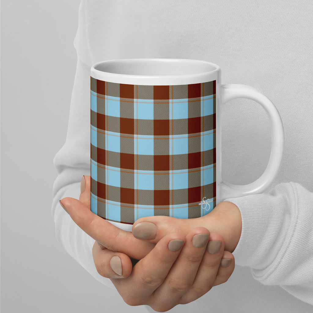 Blizzard Blue and Livid Brown Plaid Ceramic Mug - Scottish Squares
