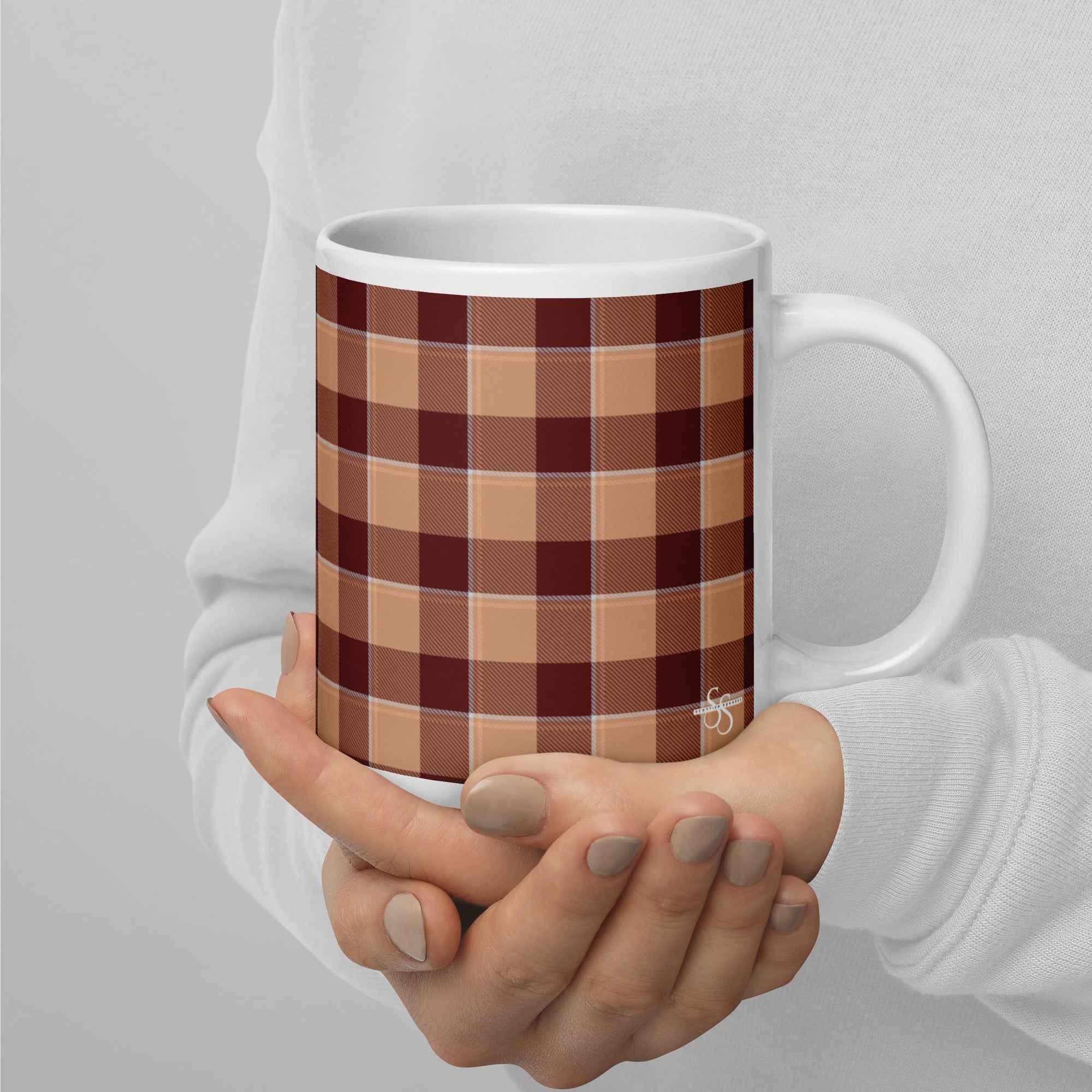 Whiskey and Livid Brown Plaid Ceramic Mug - Scottish Squares