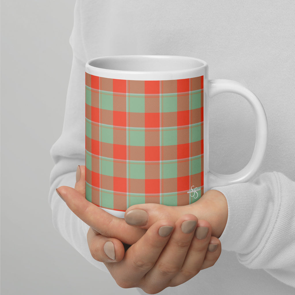 Spring Rain and Persimmon Plaid Ceramic Mug - Scottish Squares