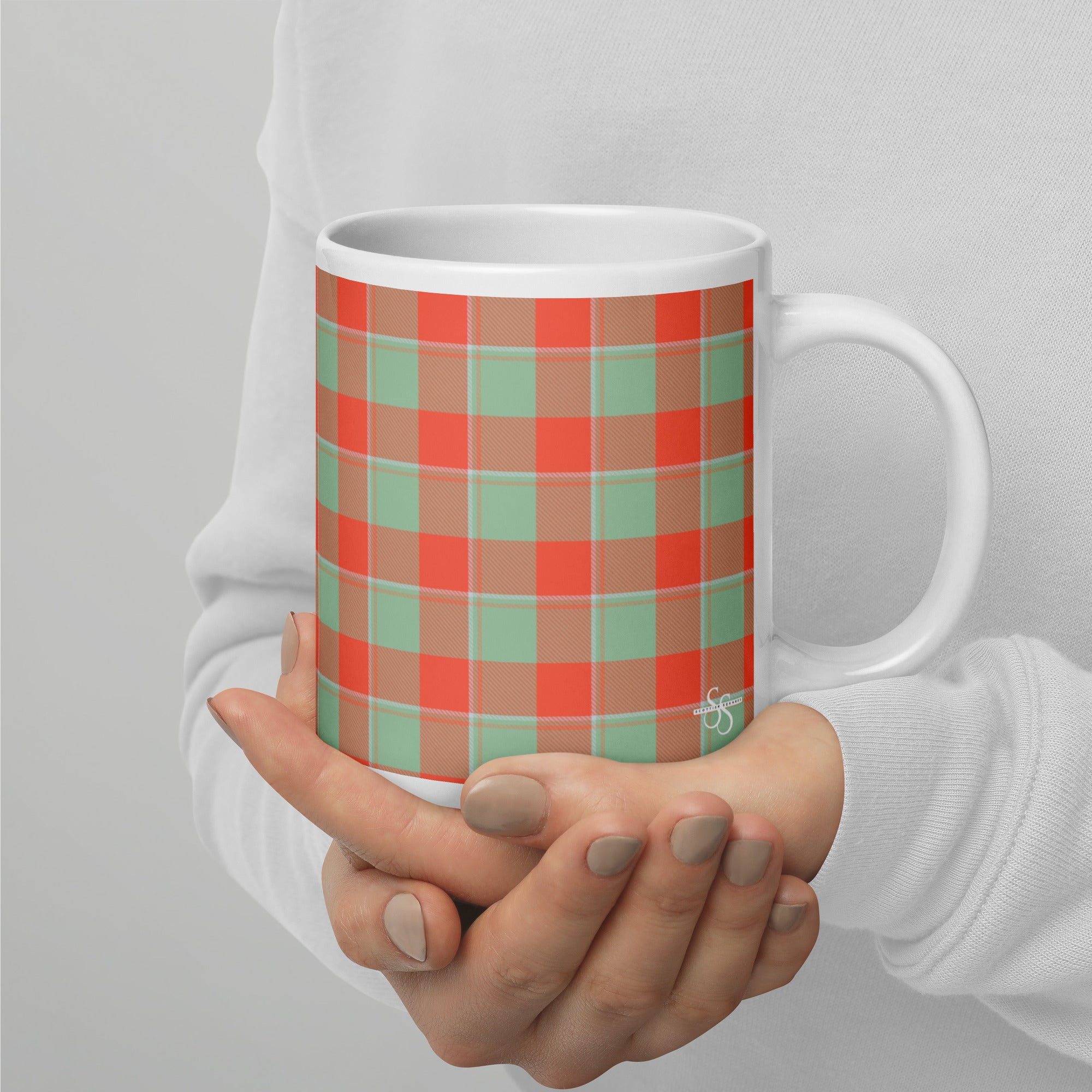 Spring Rain and Persimmon Plaid Ceramic Mug - Scottish Squares