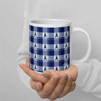Ceramic Mug Colorectal Cancer Awareness Plaid, Dark Blue Ribbon, Supportive Gift - Scottish Squares
