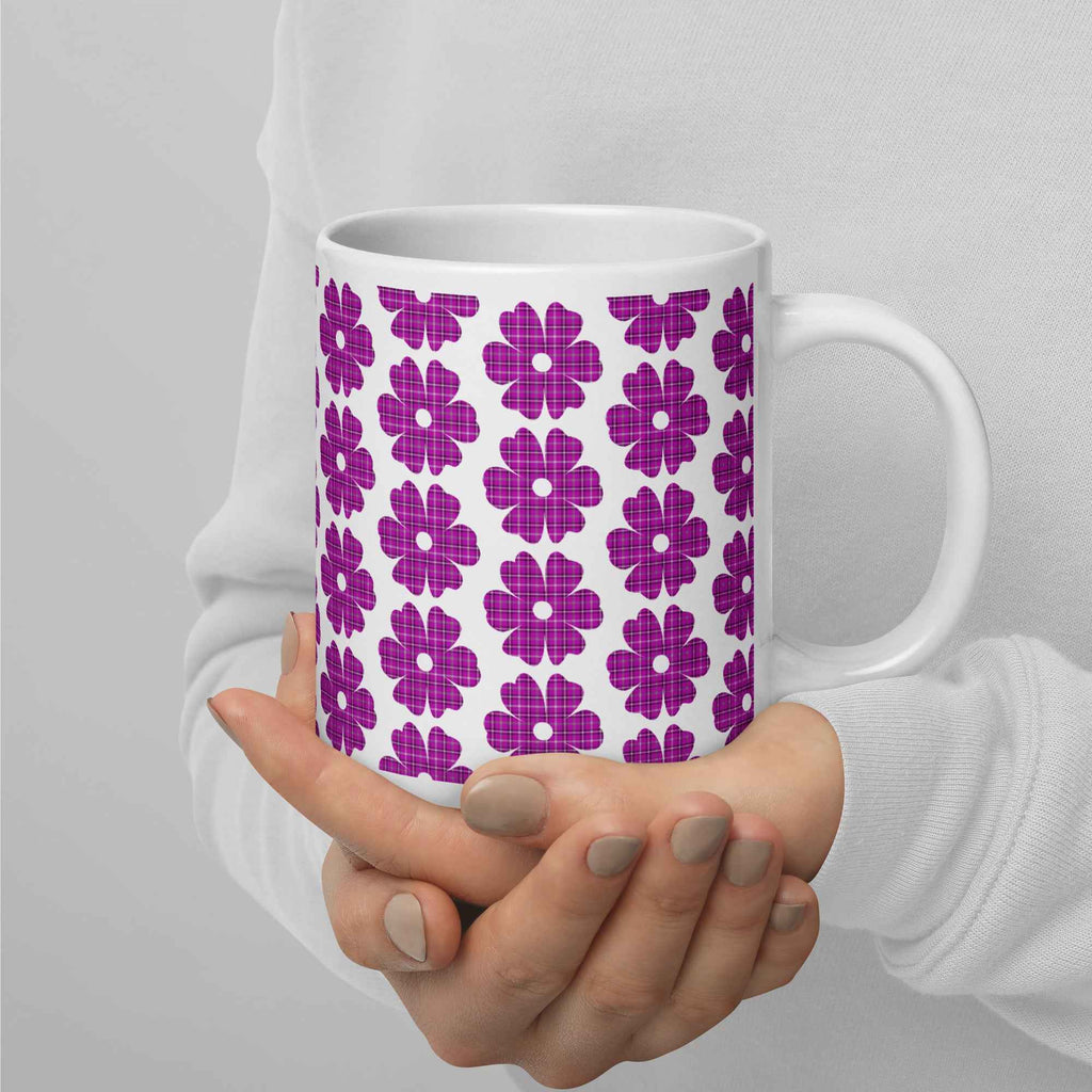 Ceramic Mug Flower Shape Plaid Pink Purple