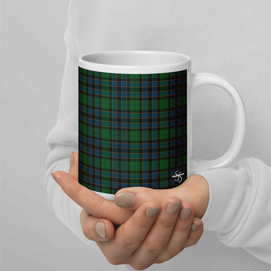 Ceramic Mug Green Blue Orange Plaid Tartan