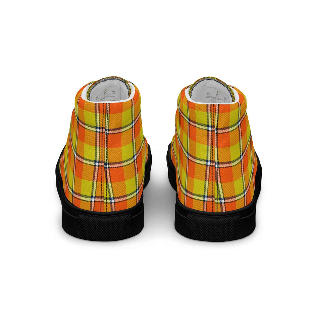 Women’s High Top Canvas Shoes Blaze Orange and Bird Flower Plaid - Scottish Squares