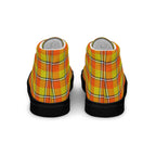 Women’s High Top Canvas Shoes Blaze Orange and Bird Flower Plaid - Scottish Squares