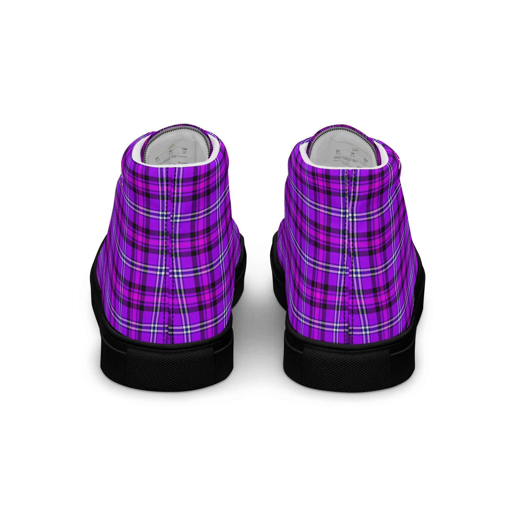 Women’s High Top Canvas Shoes Electric Violet and Fuchsia Plaid - Scottish Squares