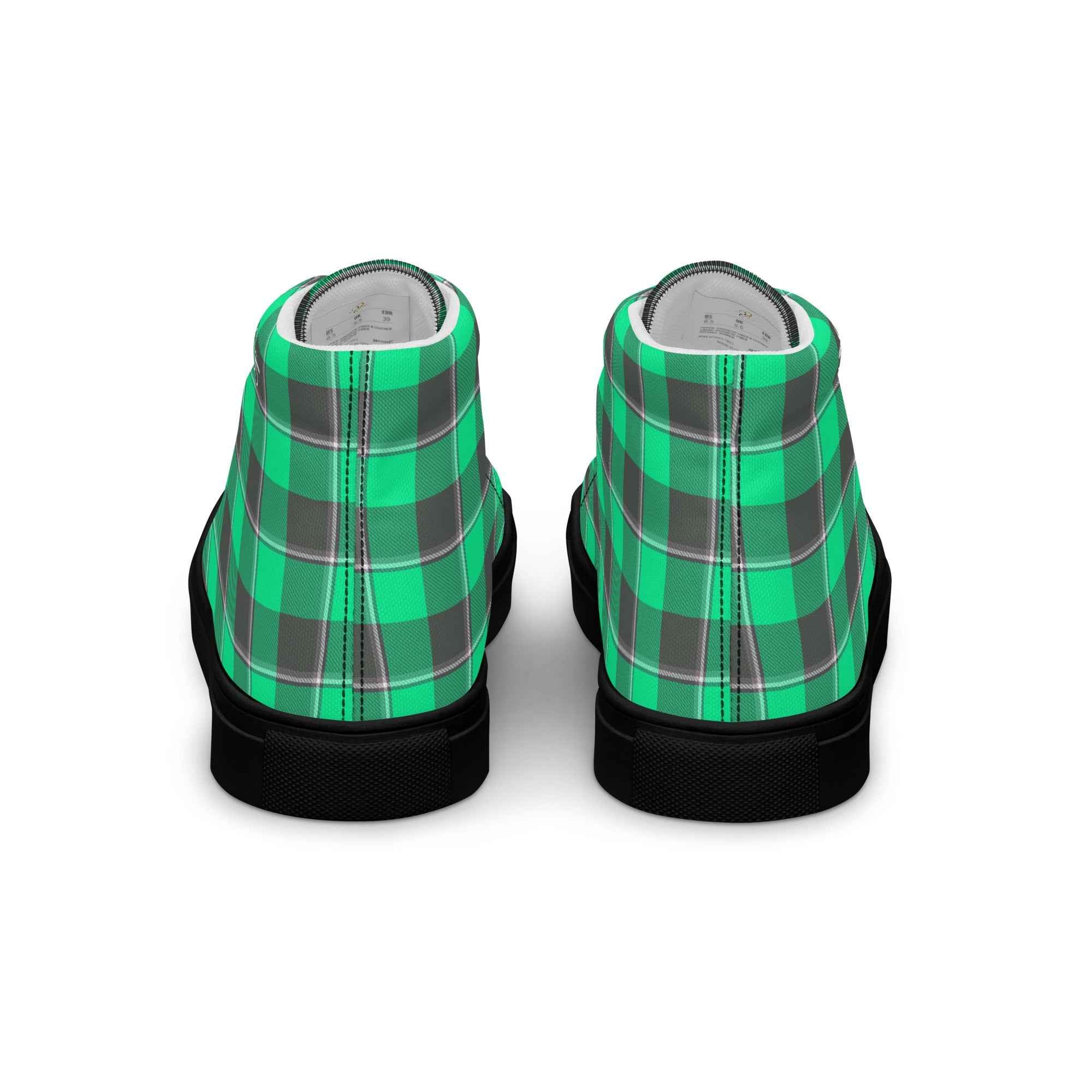 Women’s High Top Canvas Shoes Spring Green and Finlandia Plaid - Scottish Squares