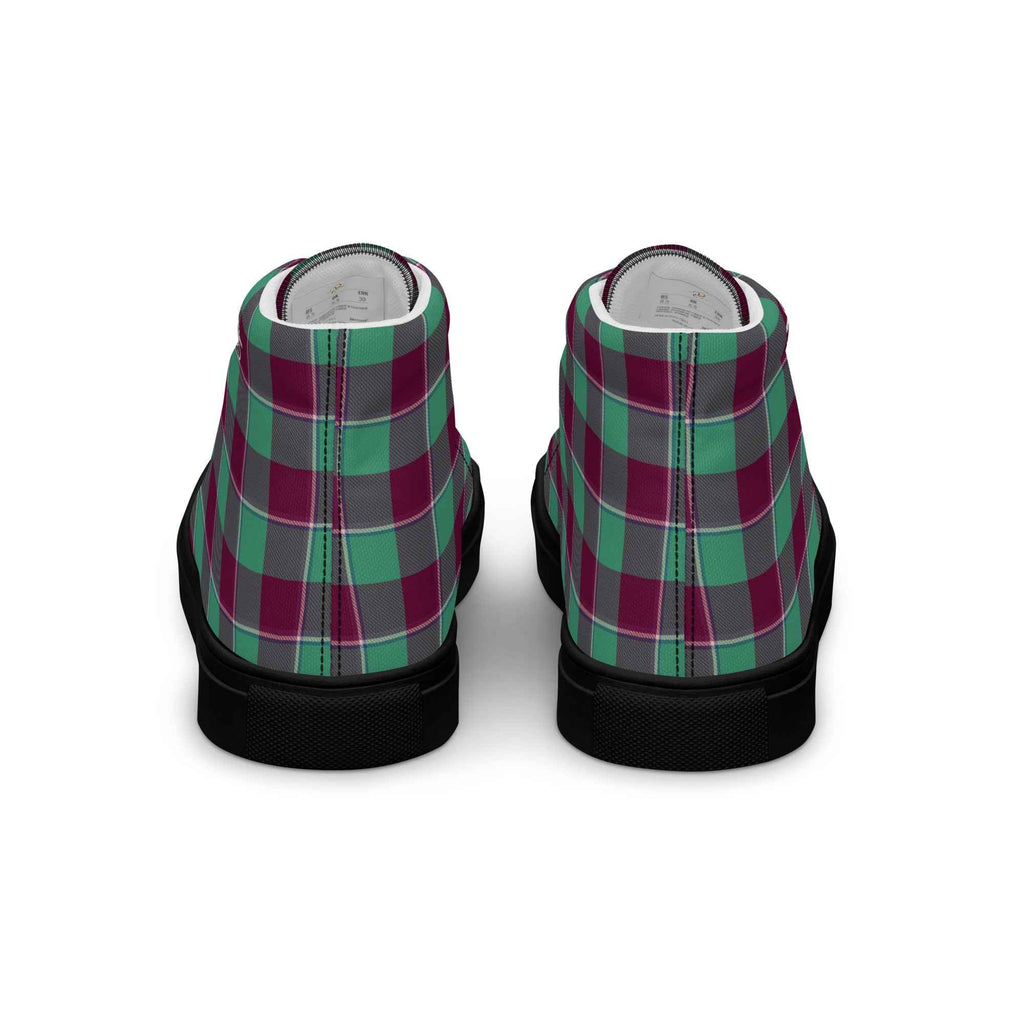 Women’s High Top Canvas Shoes Ocean Green and Mulberry Wood Plaid - Scottish Squares