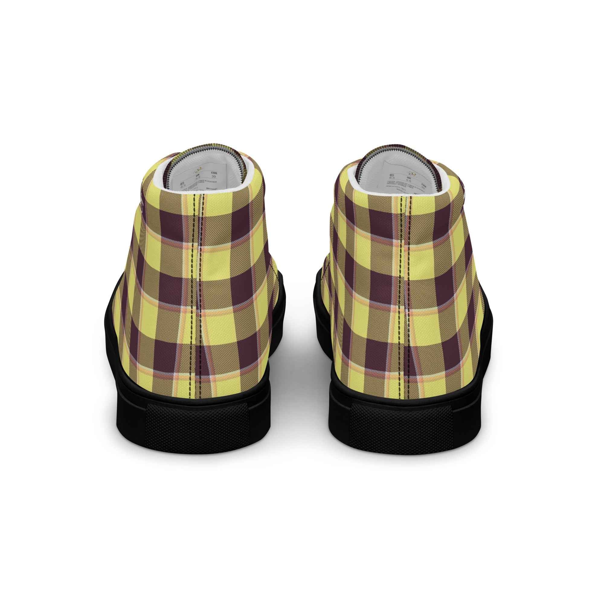 Women’s High Top Canvas Shoes Flax and Livid Brown Plaid - Scottish Squares